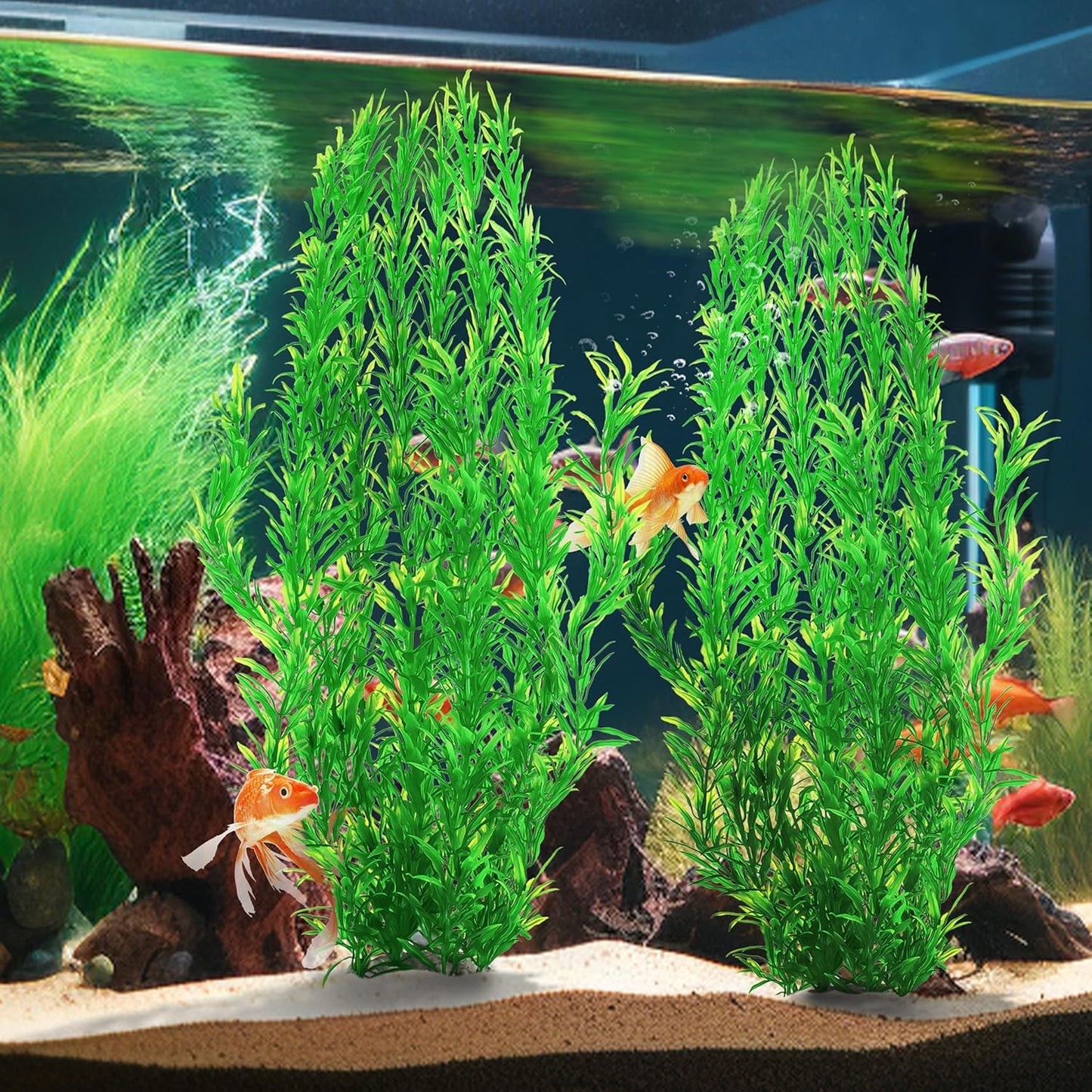 MyLifeUNIT Aquarium Plants, 21 Inches Tall Plastic Fish Tank Plants for Fish Tank Decorations and Aquarium Decor (Green)