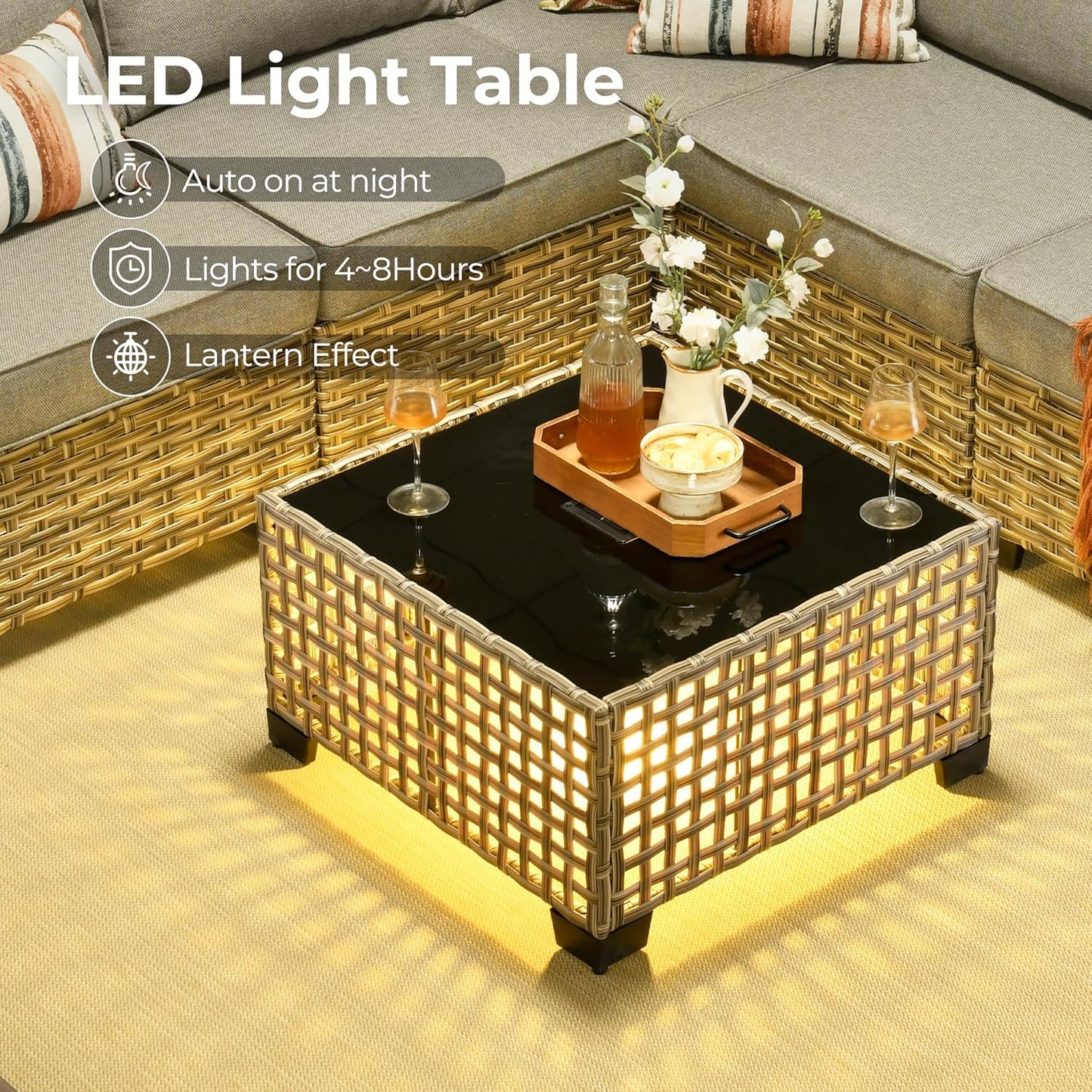 HOOOWOOO Outdoor Sectional Patio Furniture Set with Fire Pit Table,13 Pieces Wicker Conversation Sets L Shaped Couch,Extra Deep Out Door Sofa Outside Furniture with Swivel Chairs,Charcoal Gray