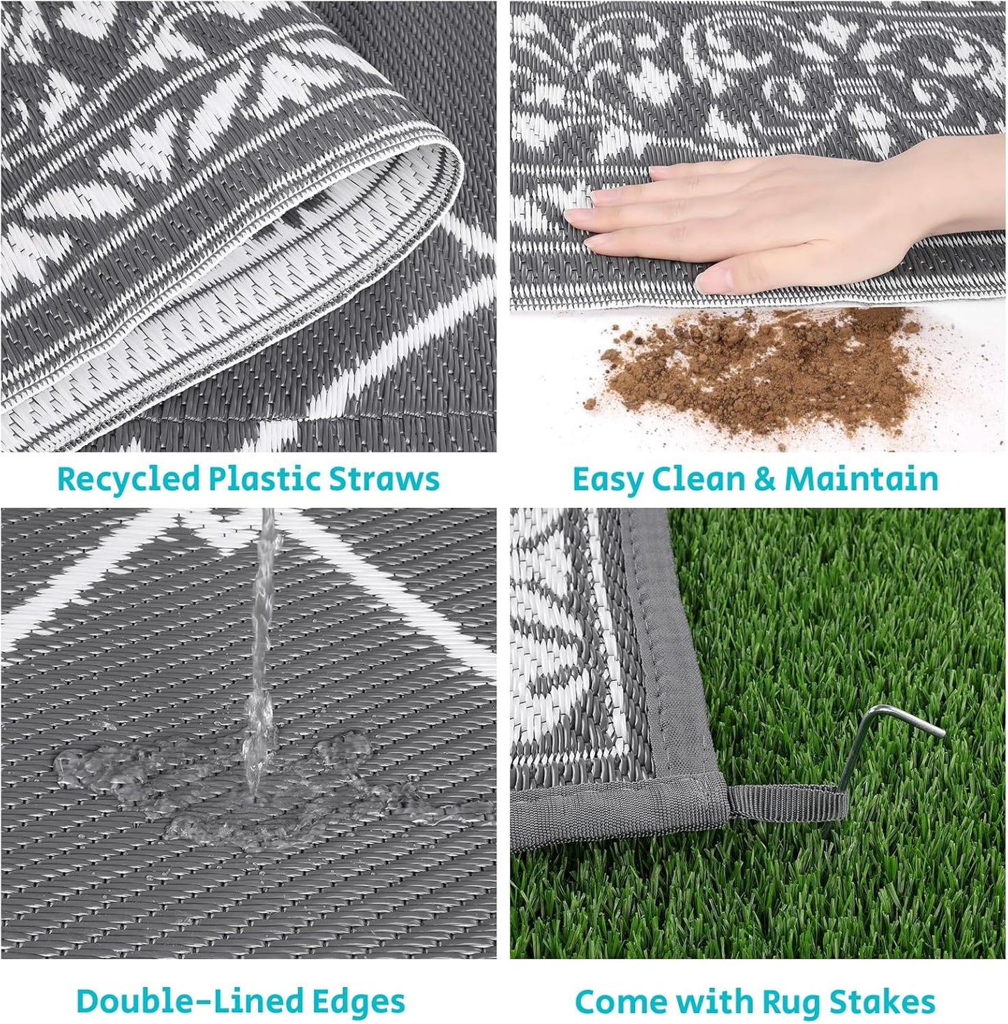 HEBE Outdoor Rug Waterproof 6x9, Reversible Plastic Straw Rug RV Camping Rug, Indoor Outdoor Patio Mat Clearance, Outside Carpet for Porch,Deck,Camper,Balcony,Backyard,Picnic