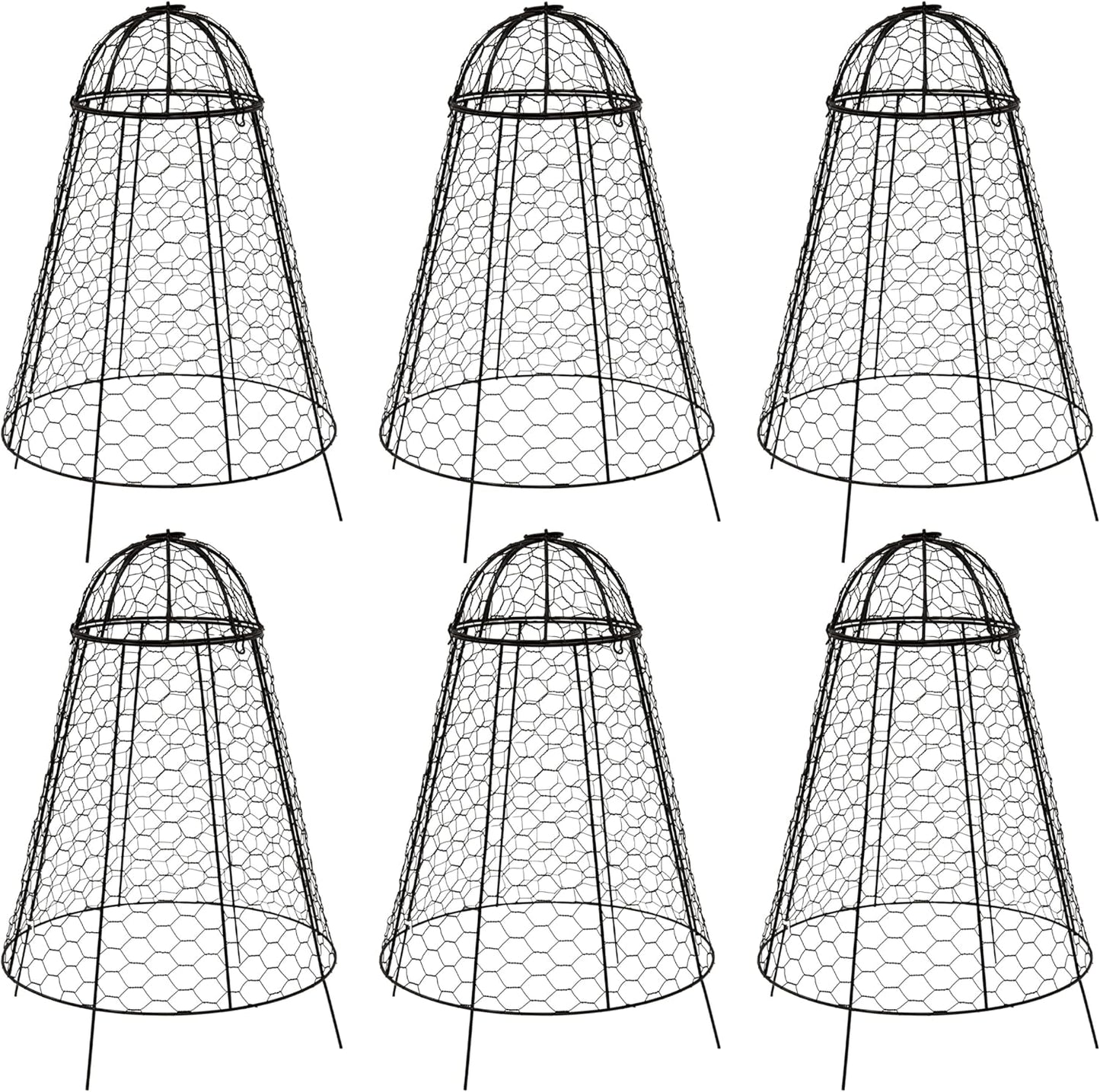 Sunnydaze Chicken Wire Plant Protector Cage - Garden Cloche with Removable Cover - 6 Pack - Protects from Rabbits and Animals