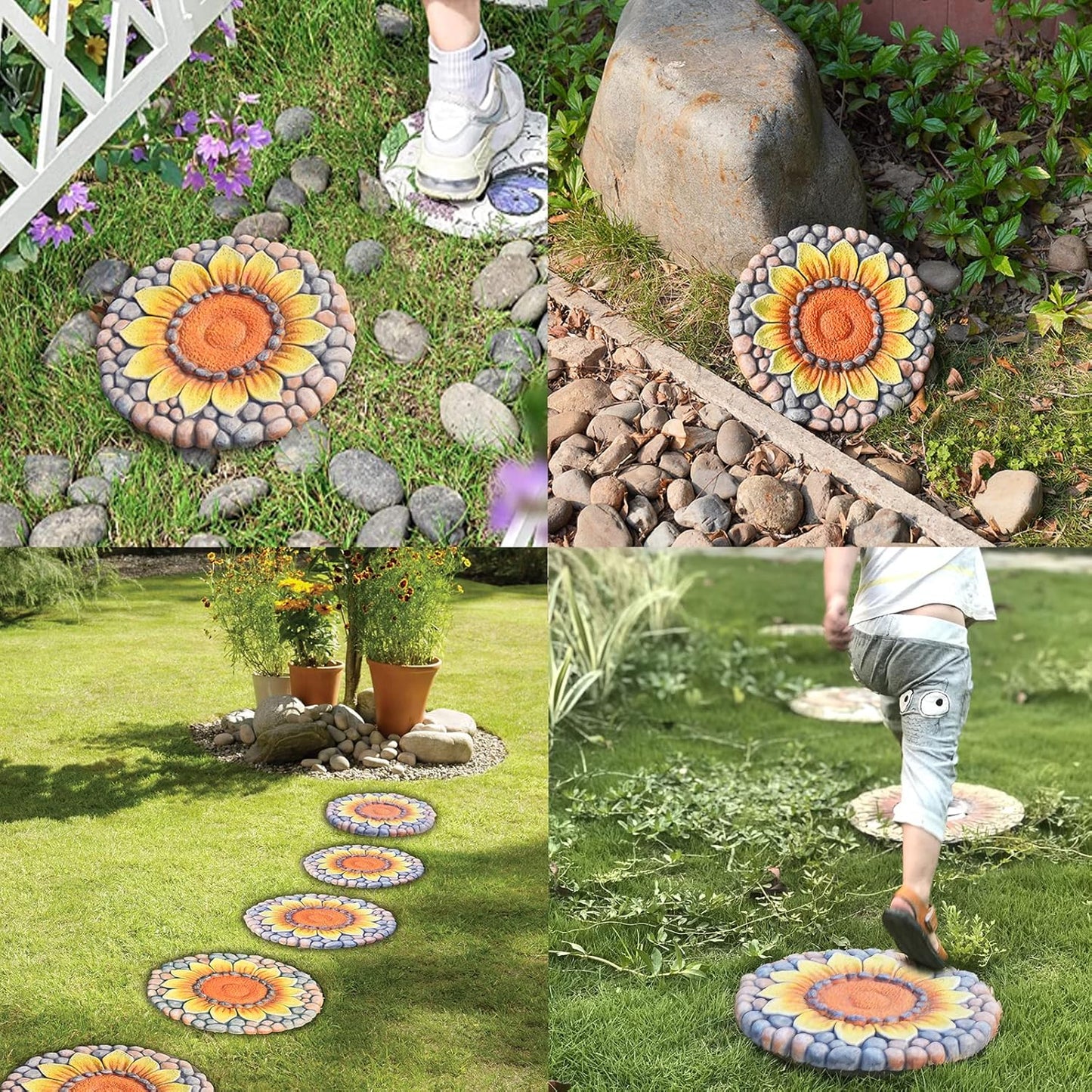 Sunflower Stepping Stones Outdoor Garden - Pavers for Outside Walkway Garden Stones Garden Stepping Stones Outdoor Decorative Stone for Garden 9.5 * 9.5 * 0.7 Inch LC Lcdecohome