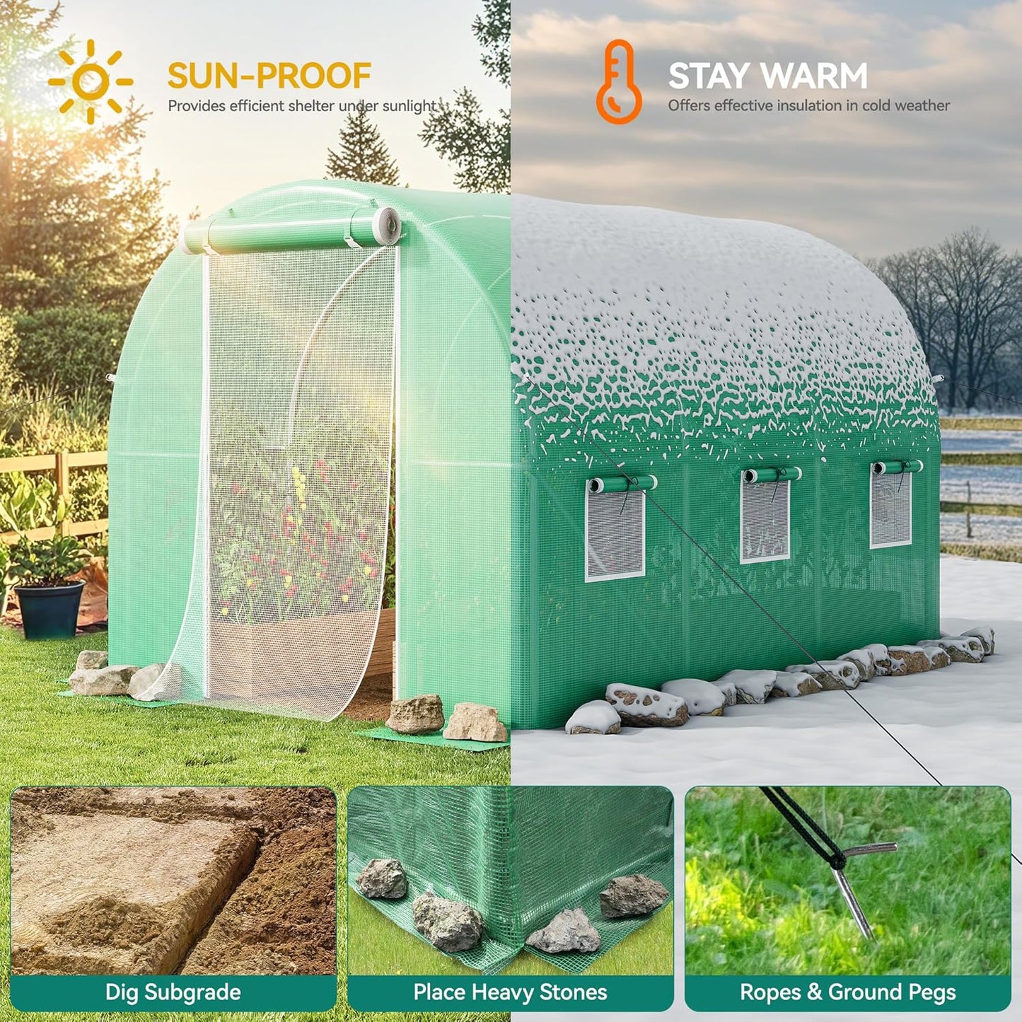 YITAHOME 10'x6.5'x6.5' Greenhouses Large Walk-in Green House Heavy Duty Tunnel Green Houses Outdoor Portable Plant Gardening Upgraded Galvanized Steel Frame Zipper Doors 5 Crossbars Garden