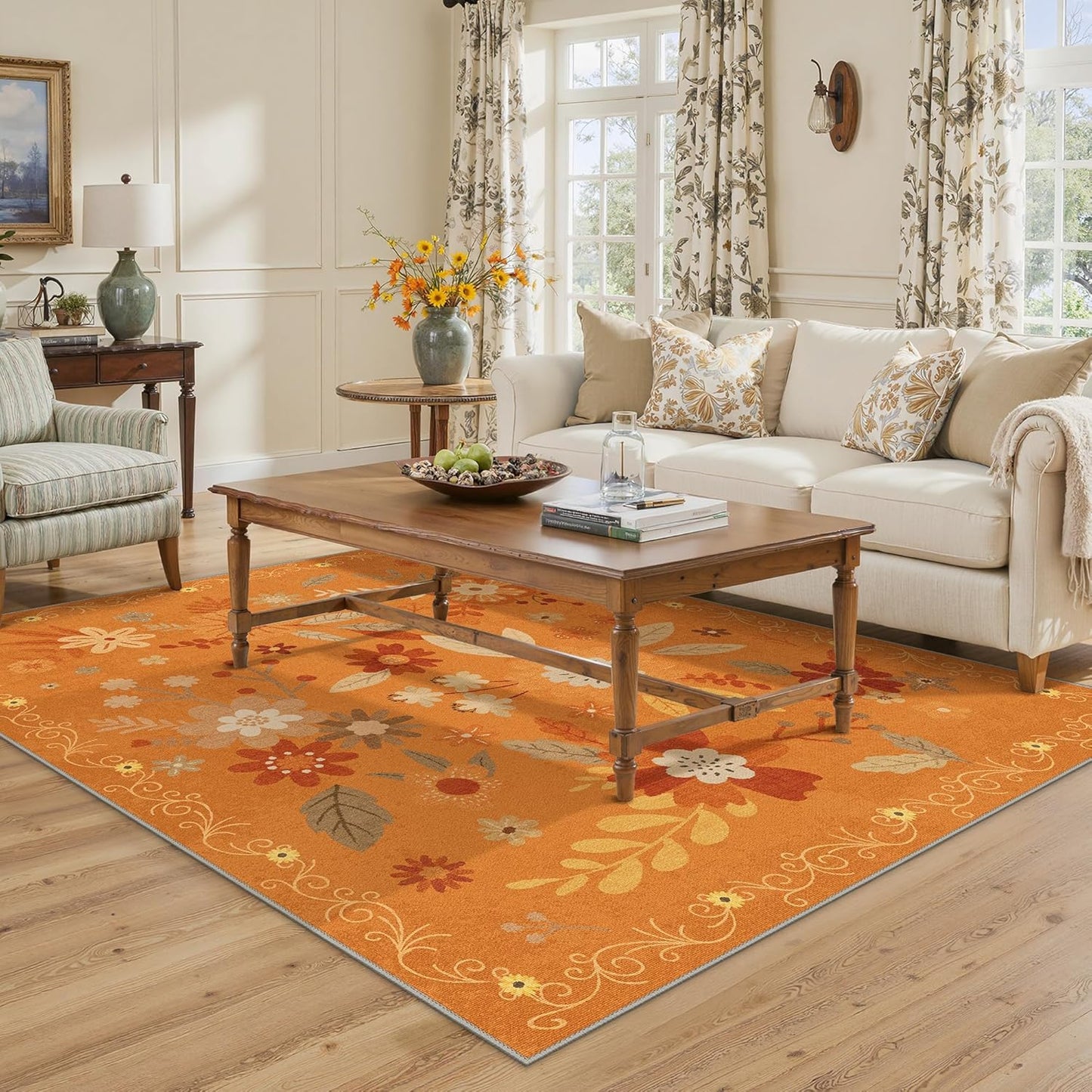 GENIMO Indoor Outdoor Area Rug 8' X 10' Waterproof, Washable Door Mat Non Shedding, Easy Cleaning Floral Outdoor Carpet for Patio, Entryway, Porch, Bathroom, Living Room, Bedroom, Backyard