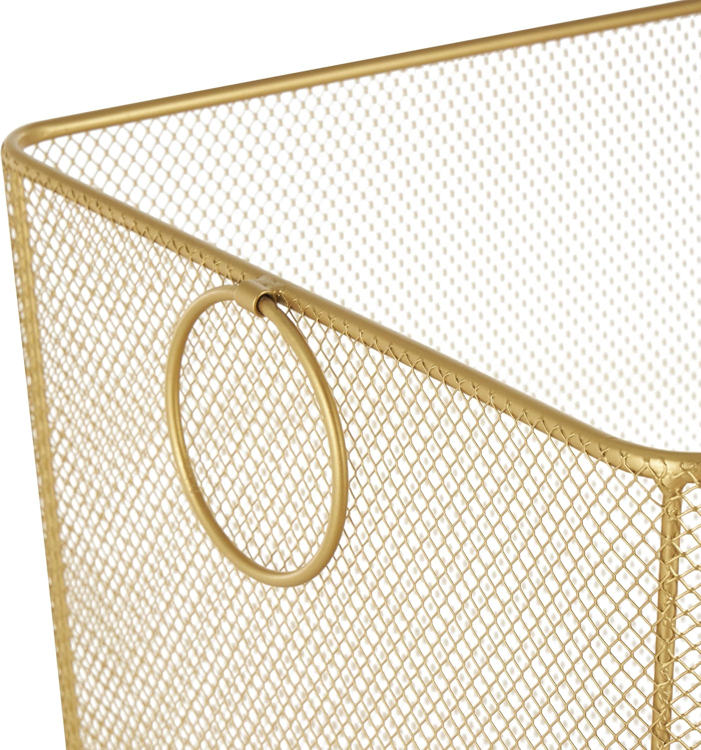 Deco 79 Metal Storage Cart Square Mesh Wire Rolling Laundry with Ring Handles, 17" x 16" x 24", Gold