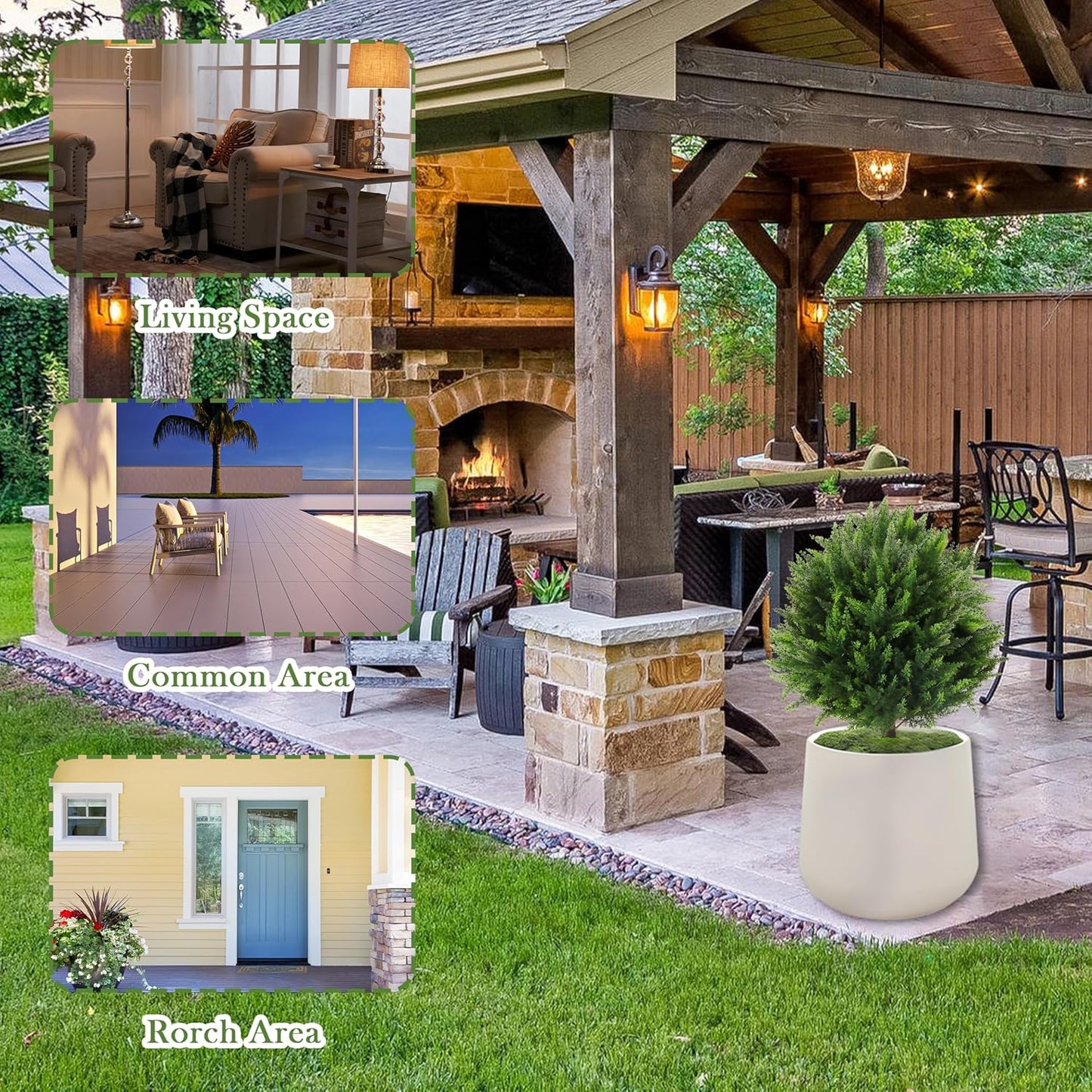 Sunnyglade Set of 2 Artificial Cedar Topiary Ball Trees, Faux Cedar Shrub Bushes with Ground Spike 25.5", UV Resistant Fake Cedar Plants for Indoor, Garden, Yard, Porch, Patio Decor (Green)