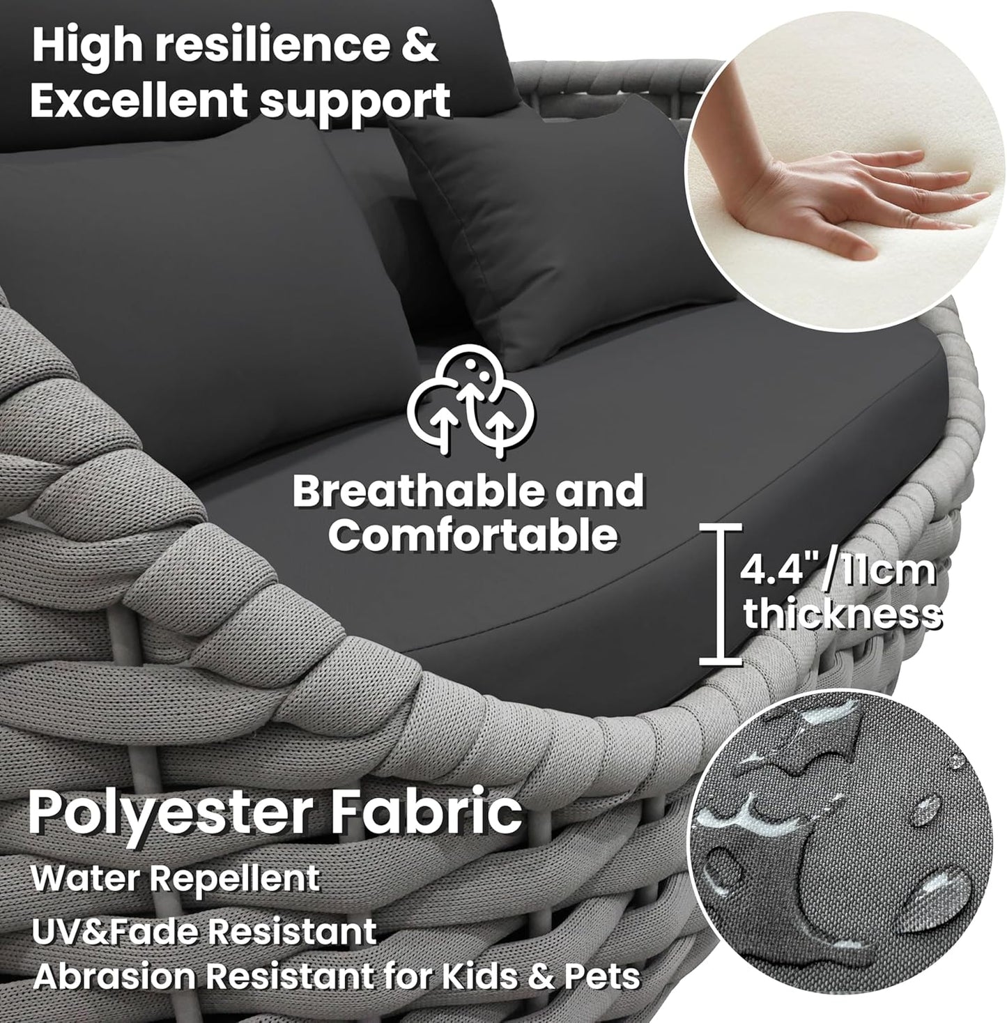 Aluminum Outdoor Couch Set: 6 Pieces Woven Rope Patio Conversation Set - Metal Modern Porch Furniture Sofa Set - All Weather Assembled Deck Seating for Courtyard Backyard Rooftop Hotel Resort