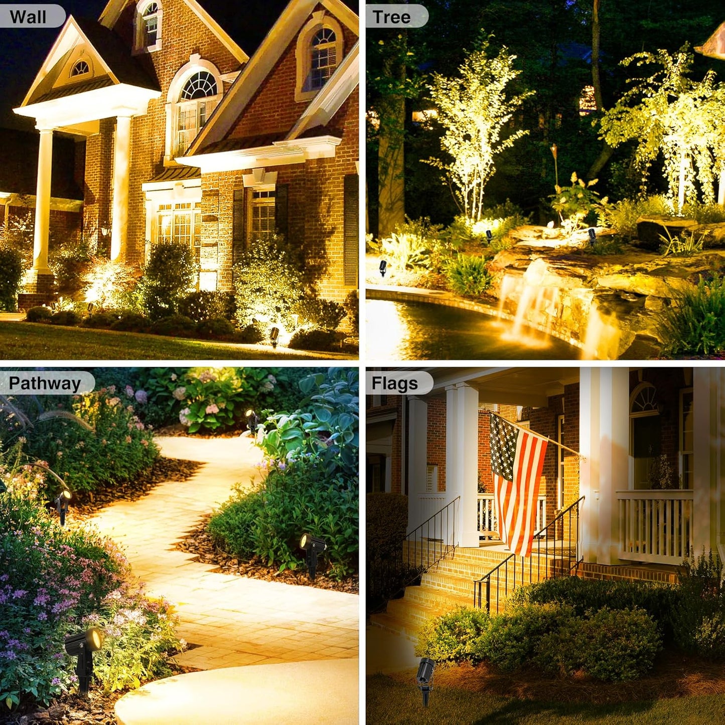 Solar Spot Lights Outdoor, 2 Pack Solar Landscape Spotlights IP65 Waterproof 9.8ft Cable, Auto On/Off Outdoor Wall Lights for Garden Yard Driveway Porch Walkway Pool (3000K Warm White)