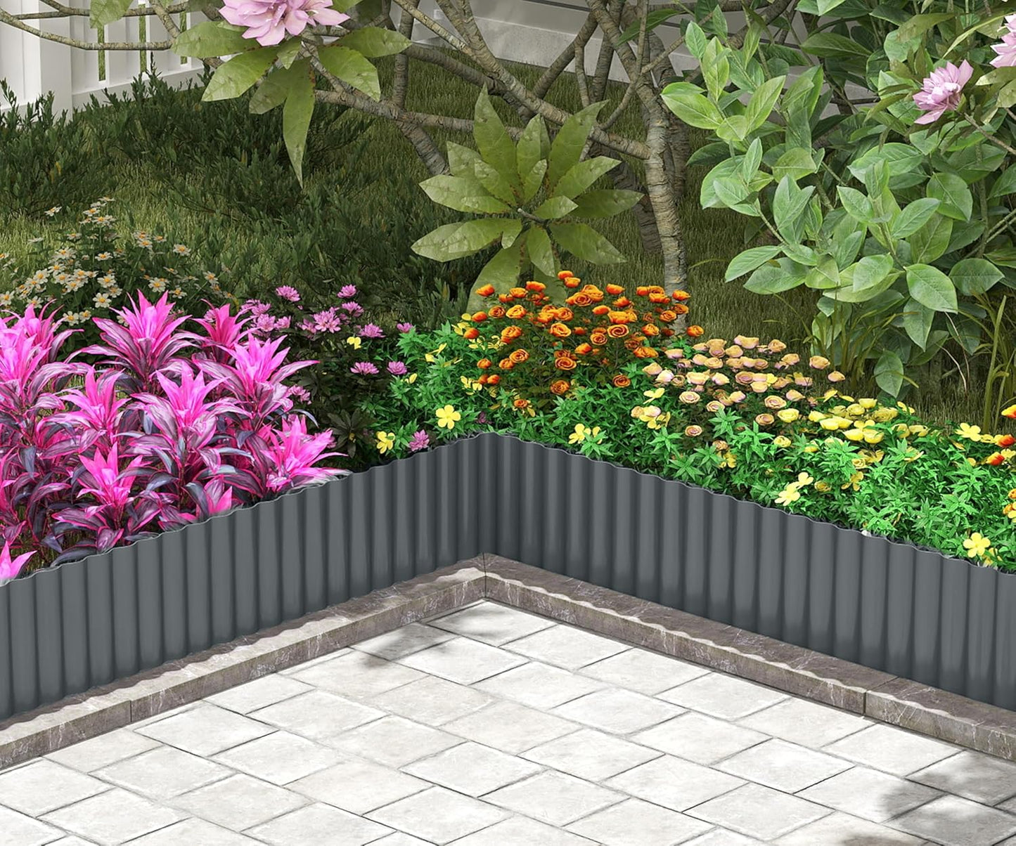 Metal Garden Edging Border, Corrugated Steel Landscaping, DIY for Lawn (Black, 8 Inch x 10FT)