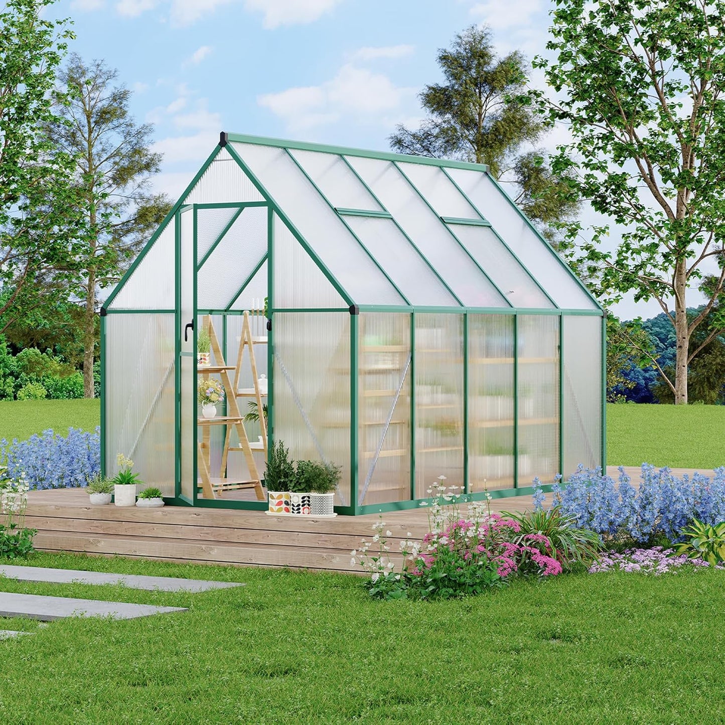 6'X9' Aluminum-Framed Polycarbonate Greenhouse, Heavy Duty Polycarbonate Greenhouse with Quick Setup Structure and Roof Vent, Large Enhanced Aluminum Greenhouses Kit for Outdoors
