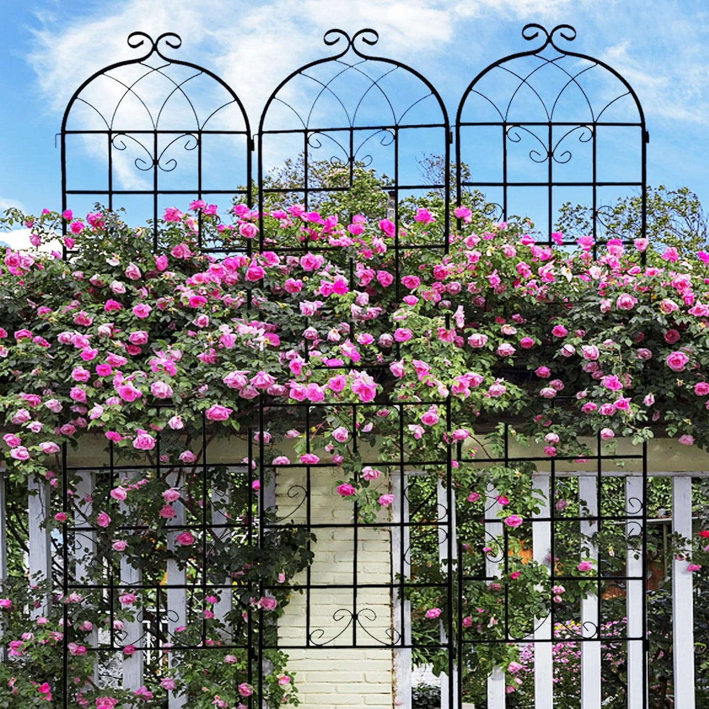 2 Pack Metal Garden Trellis for Climbing Plants 71" x 19.7" Outdoor Fence Rustproof Garden Trellis Support Roses Flower Lawn, Black 6FT