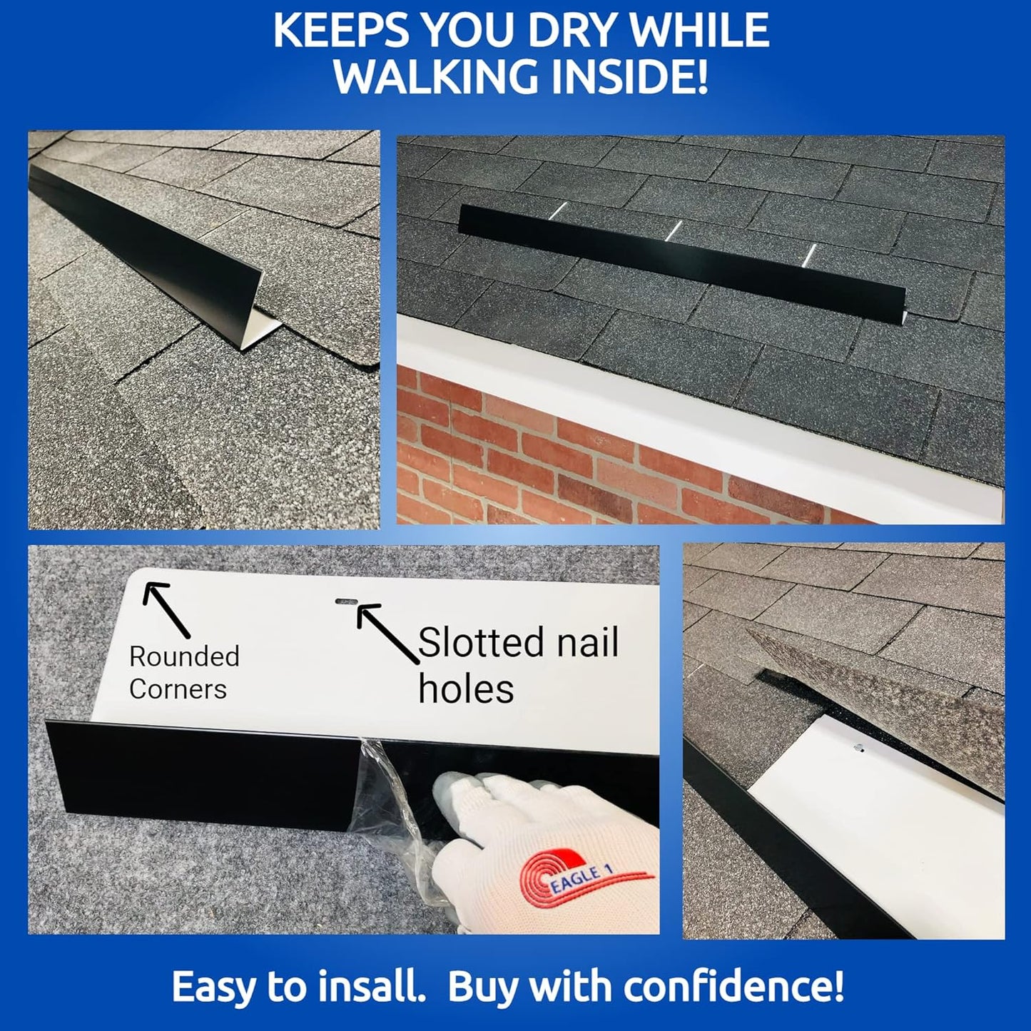 Eagle 1-26 Gauge 5 Foot Rain Diverter - Nails and Instructions Included (Mill Finish Aluminum, Copper, Galvanized, Stainless Steel & More) (2, Black)