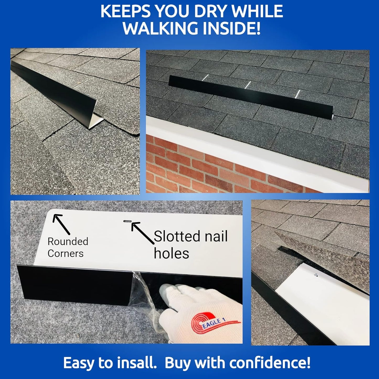 Eagle 1-26 Gauge 5 Foot Rain Diverter - Nails and Instructions Included (Mill Finish Aluminum, Copper, Galvanized, Stainless Steel & More) (3, Paintable Steel)