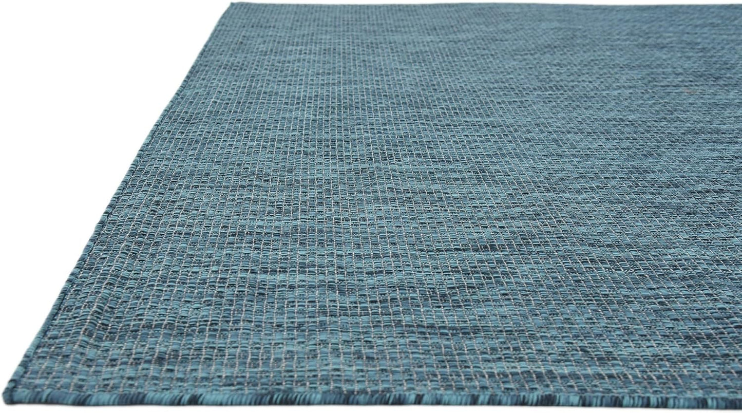 Unique Loom Collection Casual Transitional Solid Heathered Indoor/Outdoor Flatweave Area Rug (6' 1" x 9' Rectangle, Teal/Navy Blue)