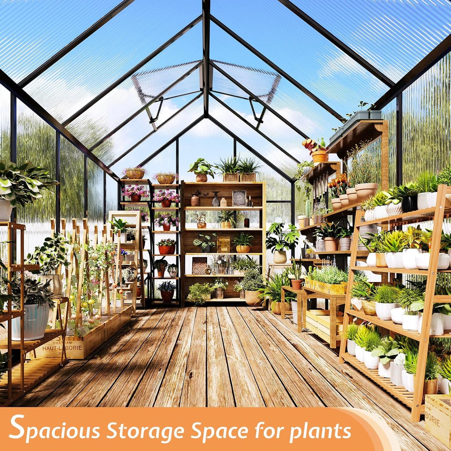 Jocisland 6x8x6.3 FT Polycarbonate Greenhouse for Outdoors with 2 Windows, Dual Swing Doors, Aluminum Walk-in Frame, Heavy Duty Garden Greenhouse for Backyard, Black