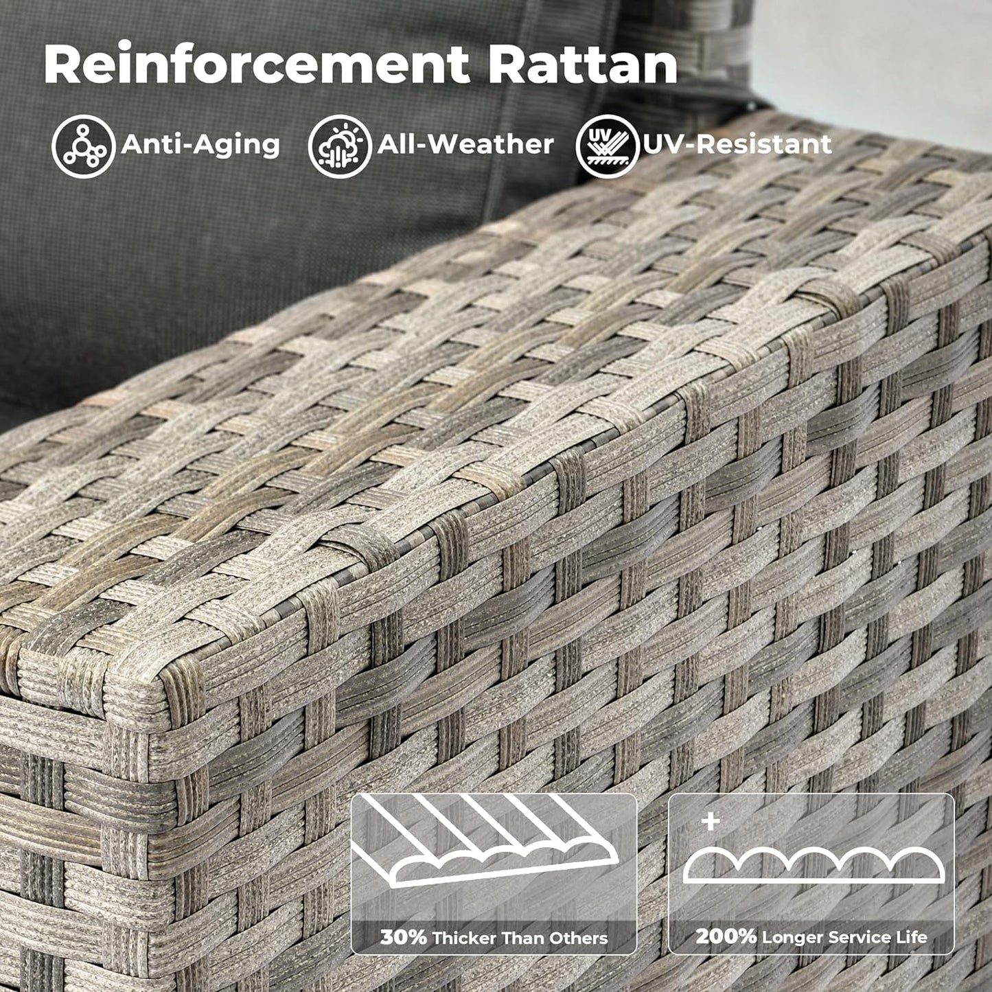 ovios 6 Pieces Patio Furniture Set, Outdoor Wicker Sectional Sofa with Glass Table Comfy Cushions, Modern Modular Deep Seat Couch Rattan Conversation Set, Black