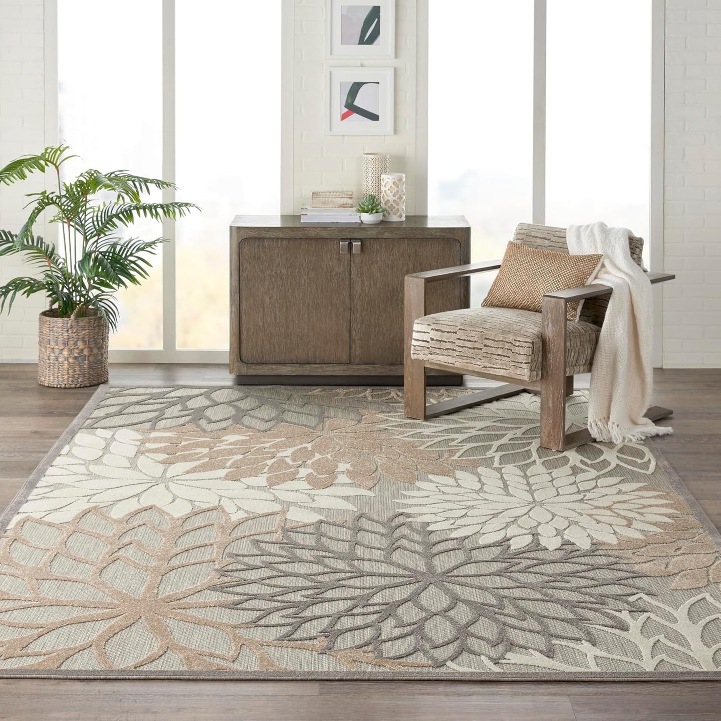 Nourison Aloha Indoor/Outdoor Natural 9'6" x 13' Area -Rug, Tropical, Botanical, Easy Cleaning, Non Shedding, Bed Room, Living Room, Dining Room, Deck, Backyard, Patio (9x13)