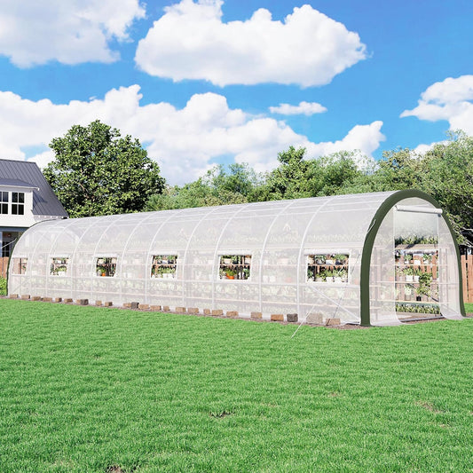 AMERLIFE 36x10x7 FT Large Walk-in Tunnel Greenhouses for Outdoors with Watering System 2 Zipper Doors, Heavy Duty Greenhouse Upgraded Galvanized Steel Frame 12 Windows, Green/White