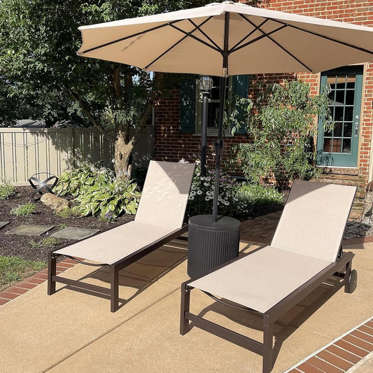 PURPLE LEAF Outdoor Chaise Lounge Chair Set of 3, Pool Lounge Chair for Outside, Aluminum Patio Chaise Lounger with Adjustable Backrest and Wheels for Deck, Outside, Lawn, Garden, Sand Beige