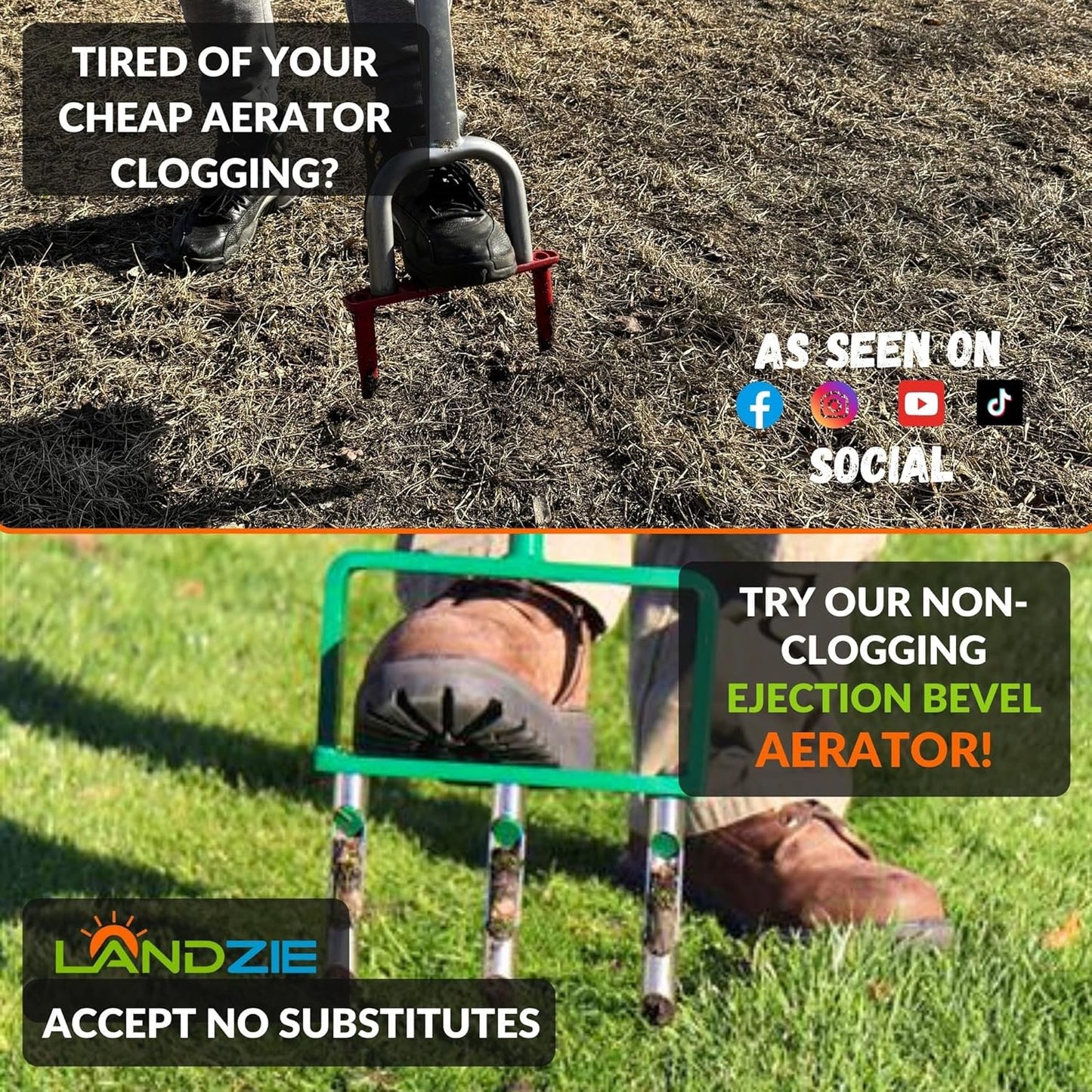 Landzie Hollow Tine Lawn Aerator Tool - 42 Inch Core Aerator and Grass Aeration Tool Lawn Tools - Stainless Steel Manual Lawn Aerator Plug Aerator and Aerator Lawn Tool for Soil Compaction Yard Tools