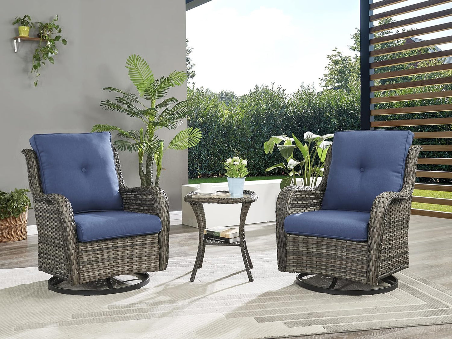Patio Tables Wicker Side Table - Rattan End Table with Glass Top for Outdoor Outside Patio Porch Deck Square Mixed-Grey