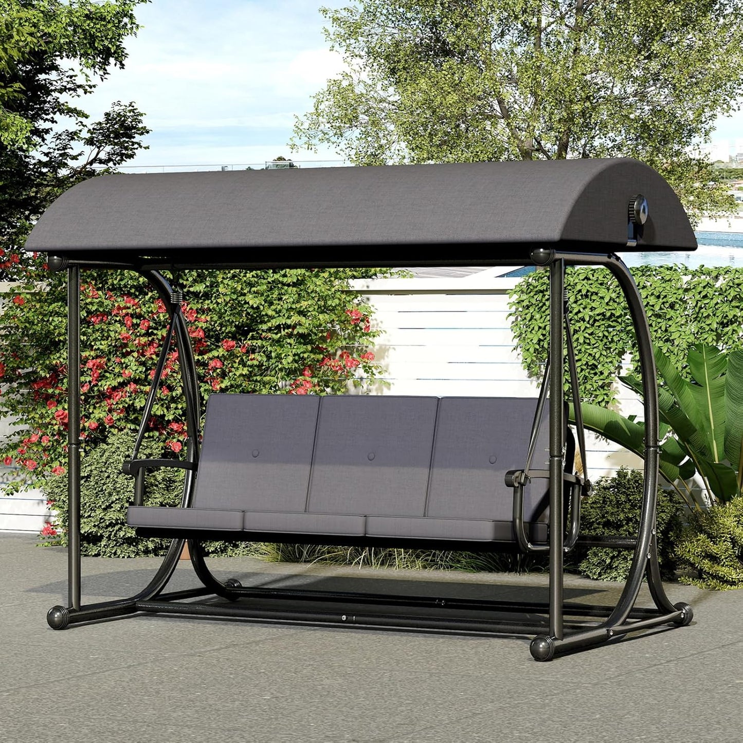 Patio Swing with Canopy, Outdoor Swinging Bench with Stand, Backyard Swings for Adults, 2 in 1 Porch Swing Bed, Outdoor Patio Swings,Yard Heavy Duty Covered Patio Swing, Grey