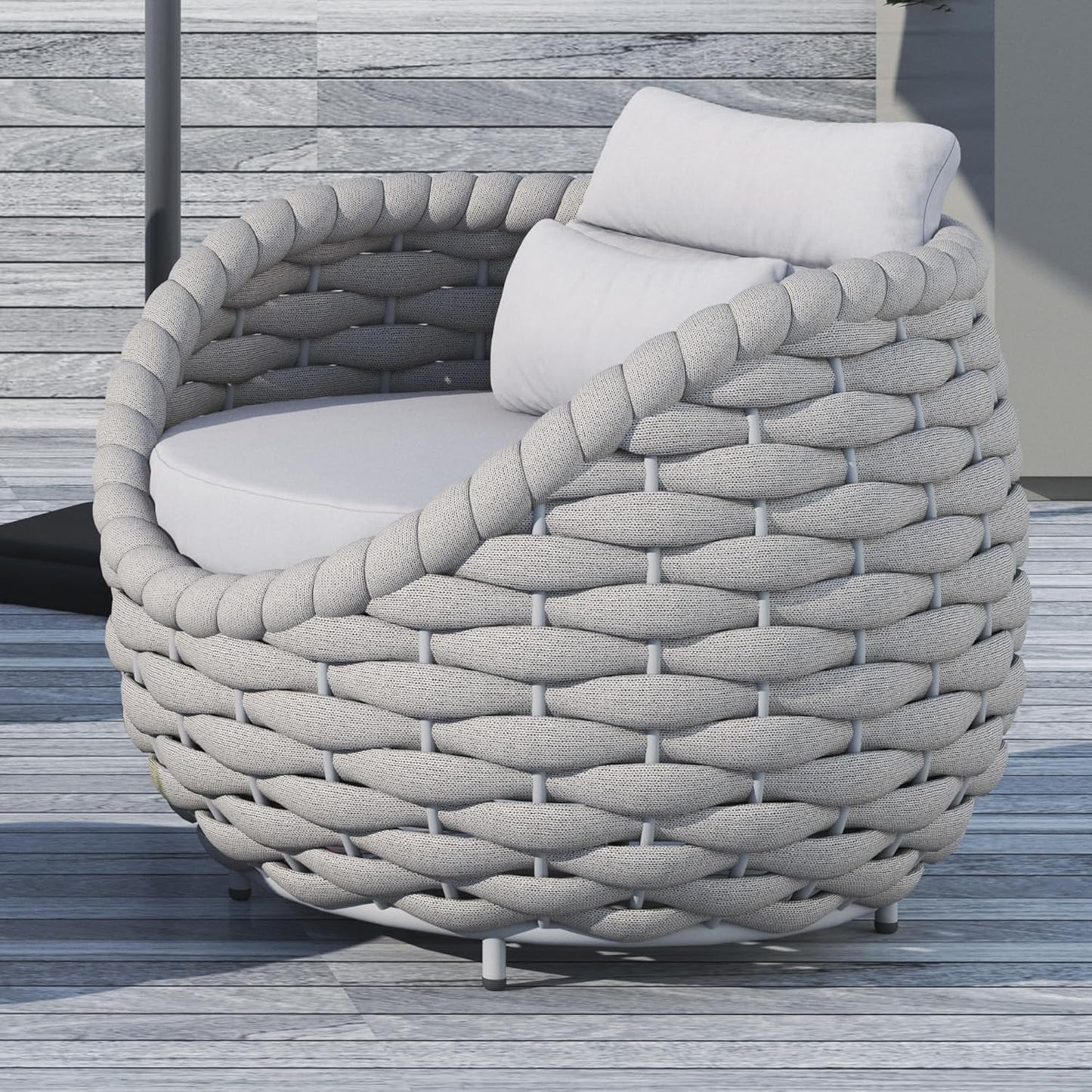 TWT Patio Sofa All-Weather Textilene Rope Balcony Furniture with Cushions & Pillows, Patio Couch Outdoor Accent Armchair Set for Patio, Balcony, Backyard, Deck, Poolside, Grey