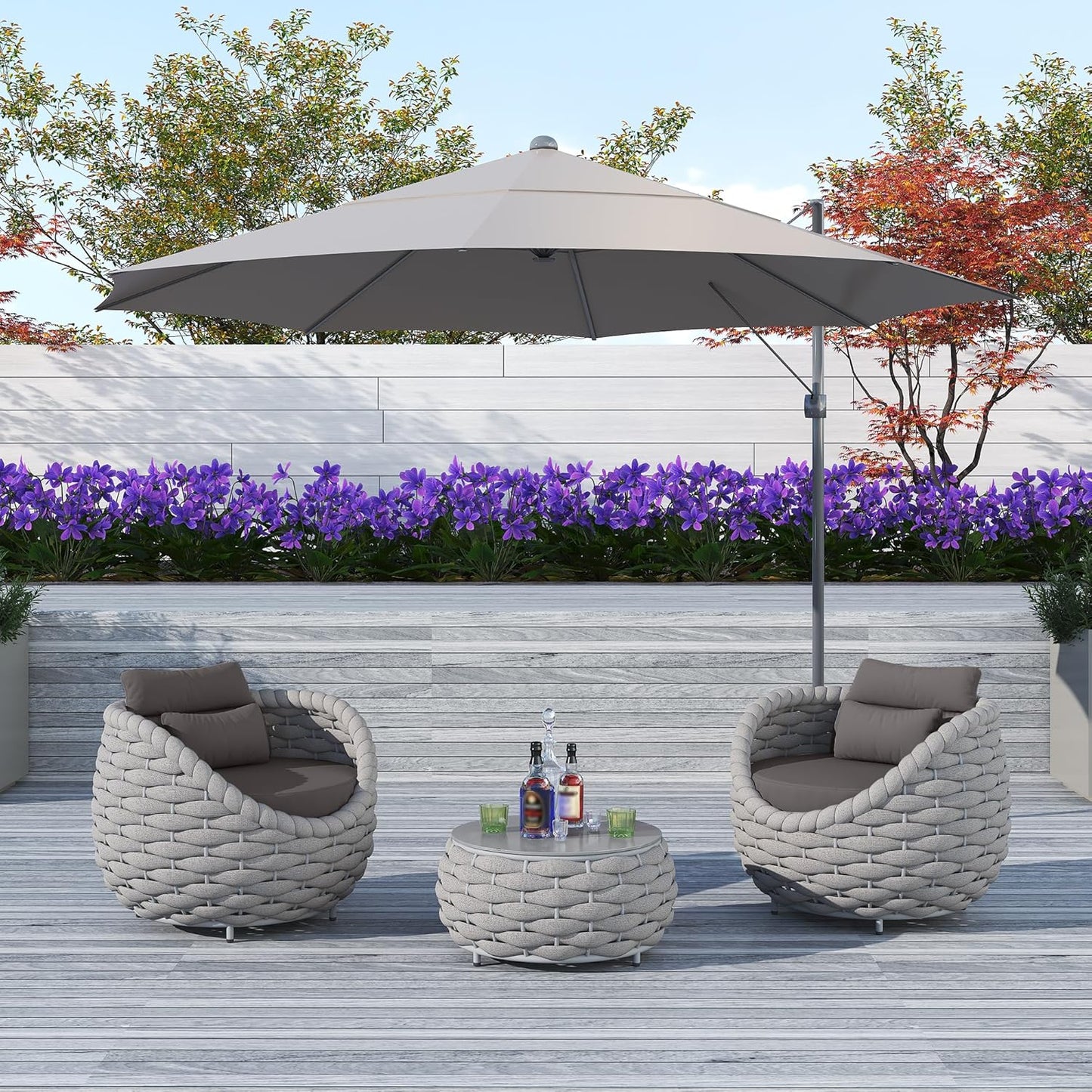 TWT Patio Sofa All-Weather Textilene Rope Balcony Furniture with Dark Grey Cushions & Pillows, Patio Couch Outdoor Patio Furniture Set for Patio, Balcony, Backyard, Deck, Poolside
