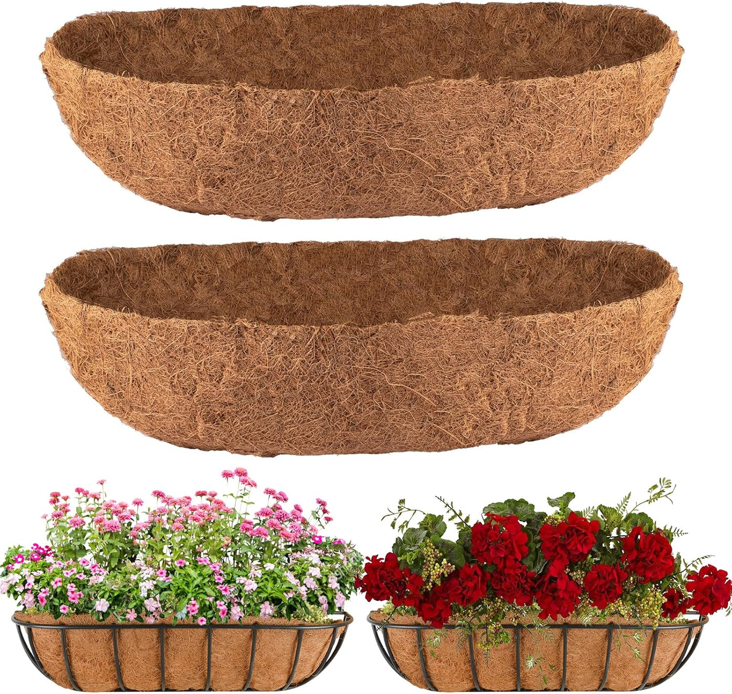2Pcs Trough Coco Liner 36" Coco Coir Liners for Planters, Liners for Window Boxes Liners, Wall Basket Planters, Railing Hanging Baskets, Garden Planter Baskets