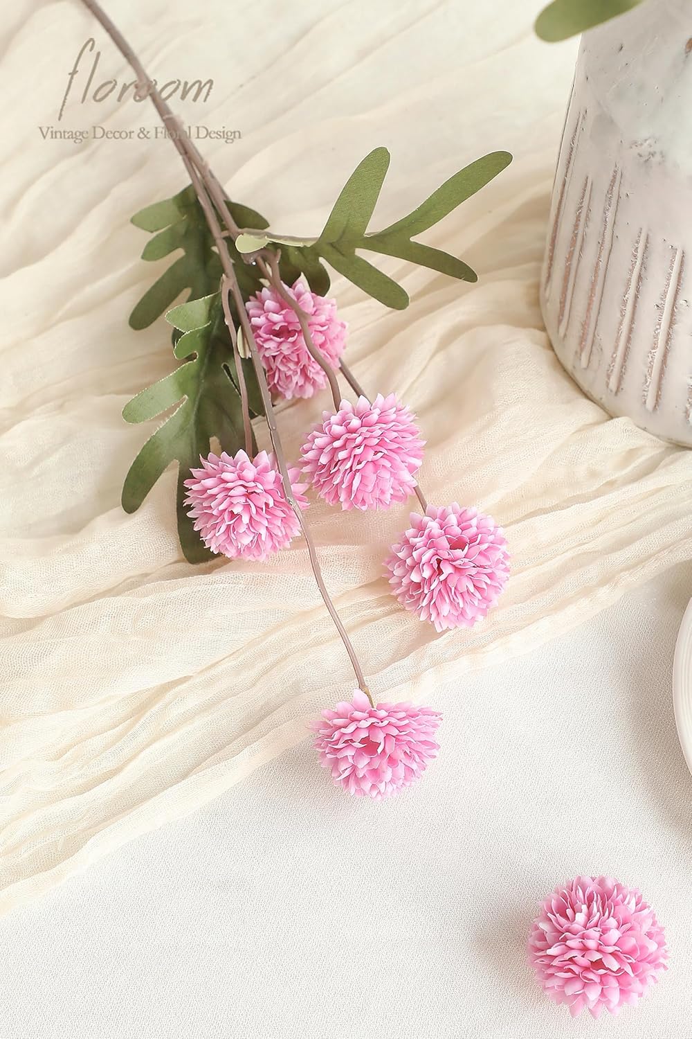 Floroom 5pcs Fuchsia Pink Faux Silk Mums Artificial Flowers, Bulk Fake Small Mini Chrysanthemums with Stems for DIY Wedding Centerpieces Floral Arrangements Vase Fillers Home Decorations