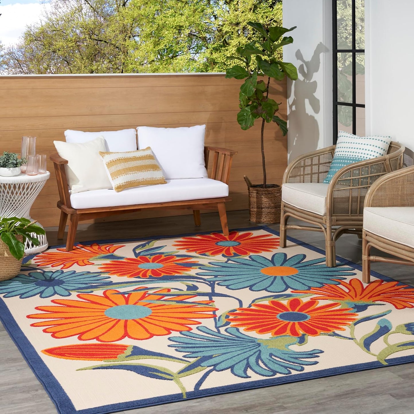 Nourison Home Aloha Indoor/Outdoor Multicolor 9' x 12' Area Rug, Easy Cleaning, Non Shedding, Bed Room, Living Room, Dining Room, Kitchen (9x12)