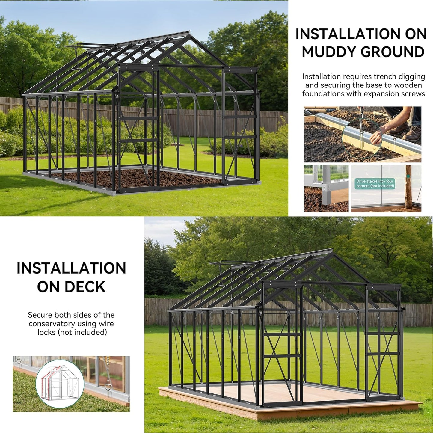 YITAHOME 10x8FT Polycarbonate Greenhouse Large Heavy Duty Green Houses Outdoor Aluminum Greenhouses with Sliding Doors Vent Window Walk-in Greenhouse for Garden Backyard, Black