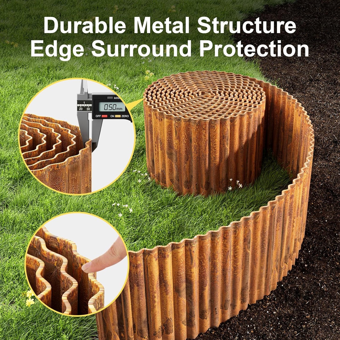 Land Guard Corrugated Garden Edging Border, 12" x 50' Landscape Paver Edging, Tall Landscape Edging, Fence for Garden, Flower Bed, Lawn and Landscape Edging (Rusty)