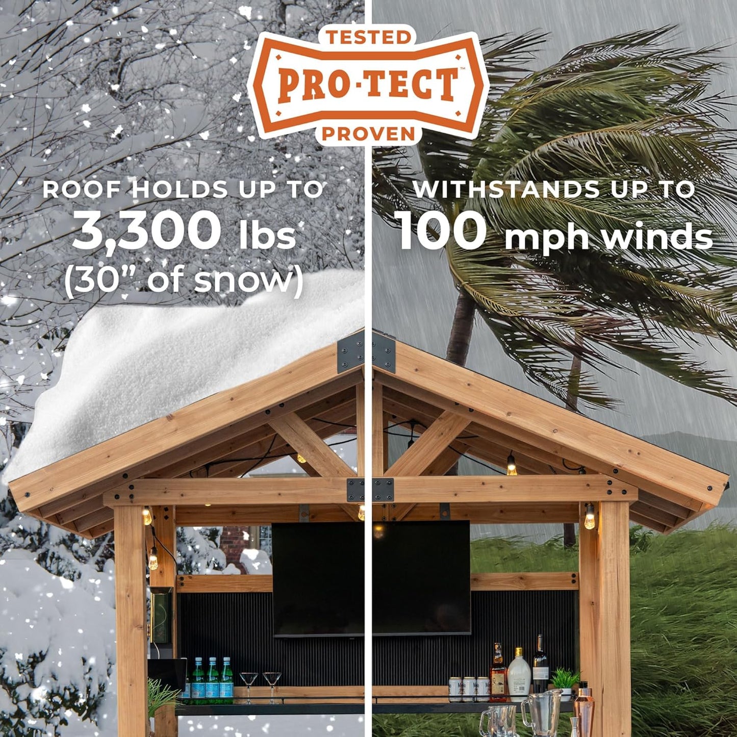 Backyard Discovery Palisade 9' x 6' Cedar Wood Outdoor Bar Set with Galvanized Steel Roof, Bar Top, Shelving, Snow Load Support, Wind Resistance, PowerPort for Patio, Deck, Entertaining