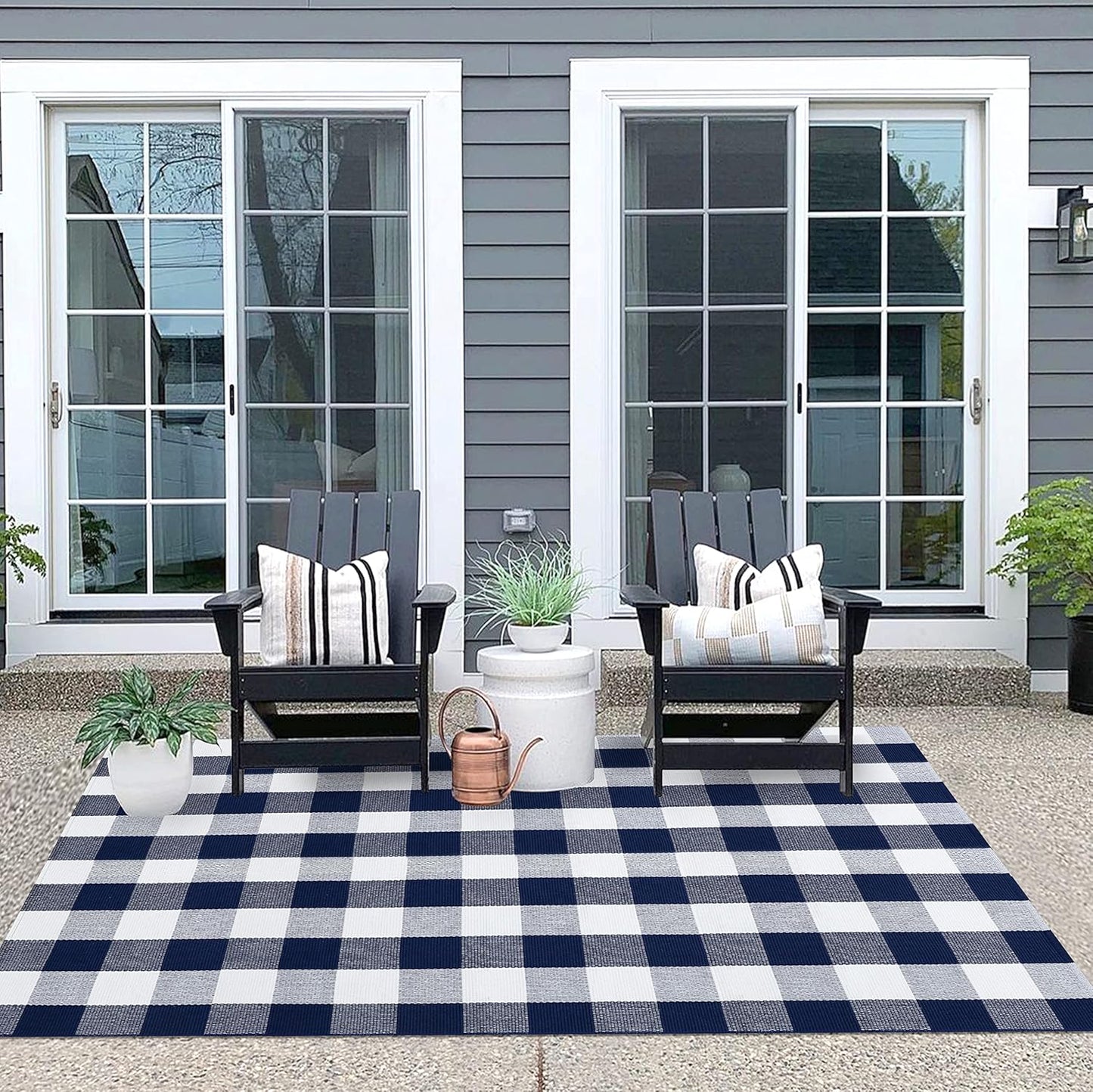 IOHOUZE Buffalo Plaid Checkered Rug 4x6 Ft Front Door Mats, Washable Area Rugs for Front Porch Decor, Spring Summer Welcome Mats Outdoor, Navy White Rug for Farmhouse/Entryway/Home Entrance