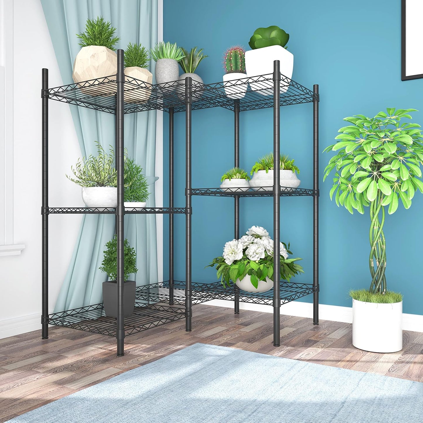 Xiofio 8-Tier Plant Stand for Indoor Outdoor,Multiple Plants Plant Rack,Adjustable Plant Stand Suitable for Bedroom Living Room Balcony Garden,Black