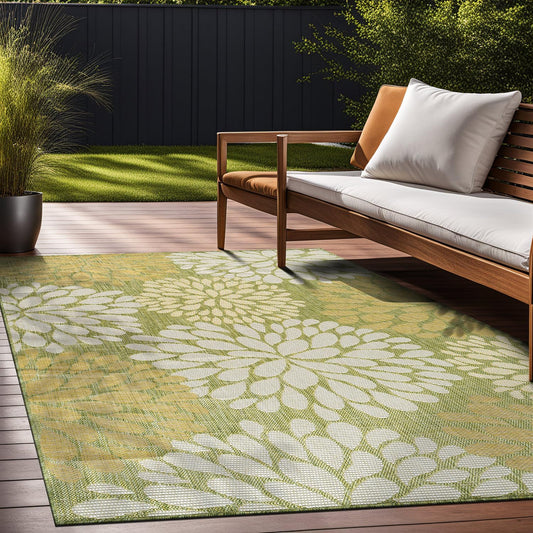 Beverly Rug Outdoor Rug 9x12 Modern Exotic Tropical Leaf Area Rugs for Indoor and Outdoor Patio Deck Porch Garden Water Resistant Washable Outside Carpet (9 x 12 Green)