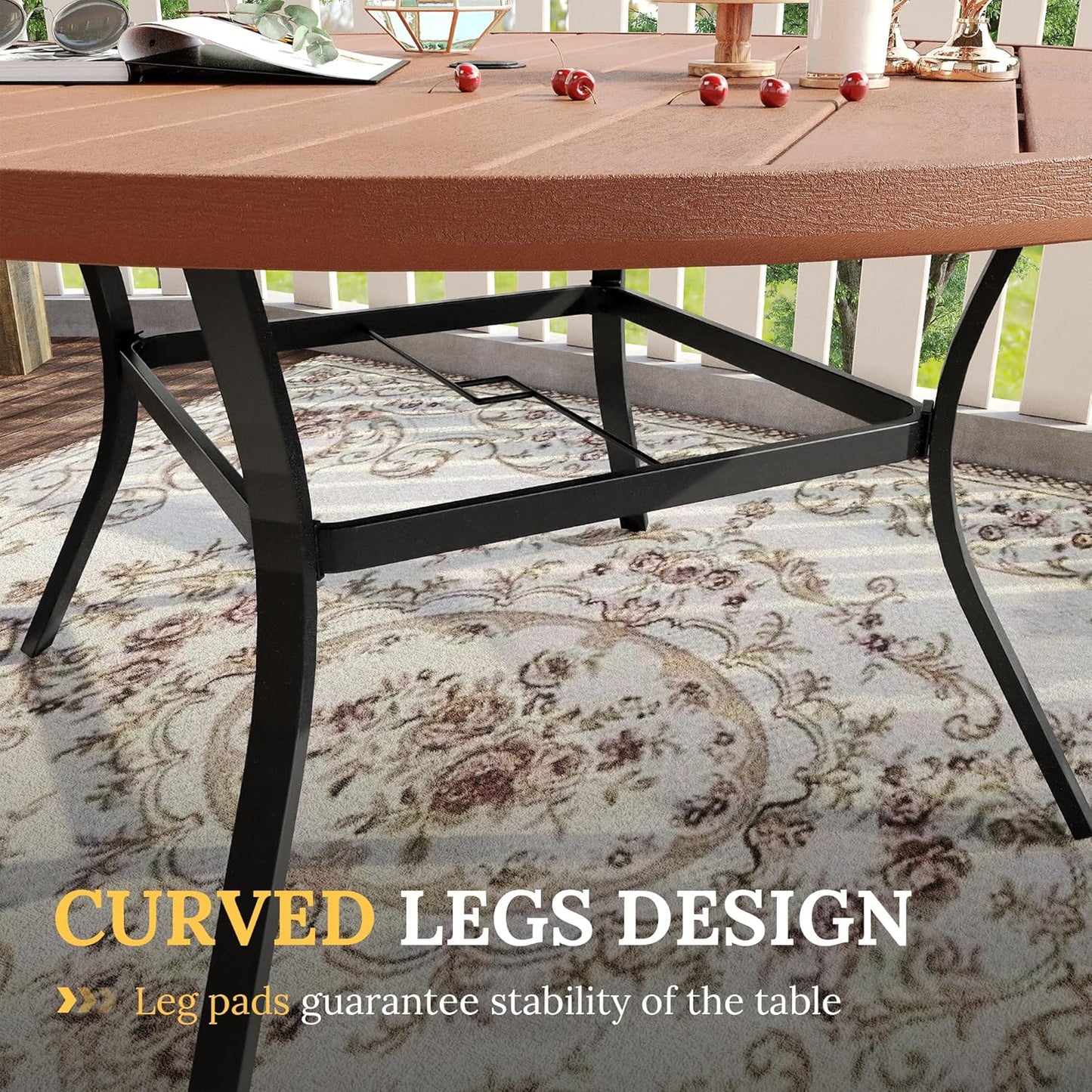 VICLLAX Patio Dining Set for 8, 9 Pieces Outdoor Furniture Set Includes 56.3" Round Patio Table and 8 Patio Stackable Chairs, Outdoor Table and Chairs for Outsides, Walnut Tabletop and Brown Fabric