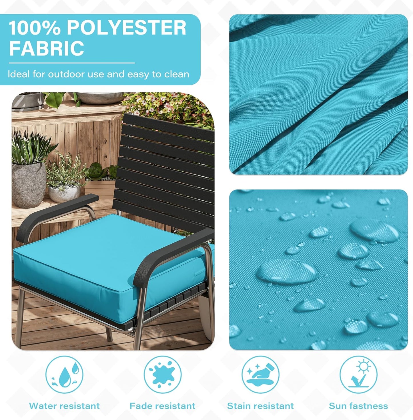 Patio Chair Cushions 24 X 24 X 5 Inch Waterproof Outdoor Seat Cushions for Patio Furniture, Outdoor Sofa Couch Pads with Ties & Handle, Set of 2, Lake Blue