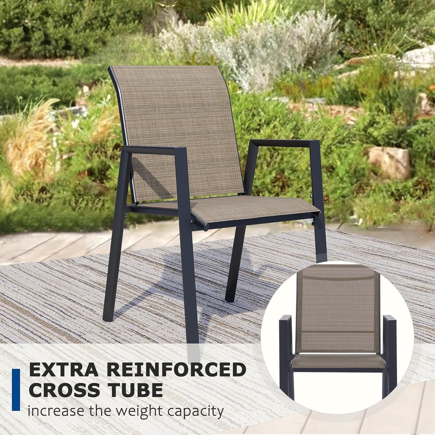 Outdoor Patio Chairs Set of 2, Mocha Stackable Outdoor Chairs, Lightweight Patio Set with High Back, Metal Dining Chair for Lawn, Garden, Yard and Deck