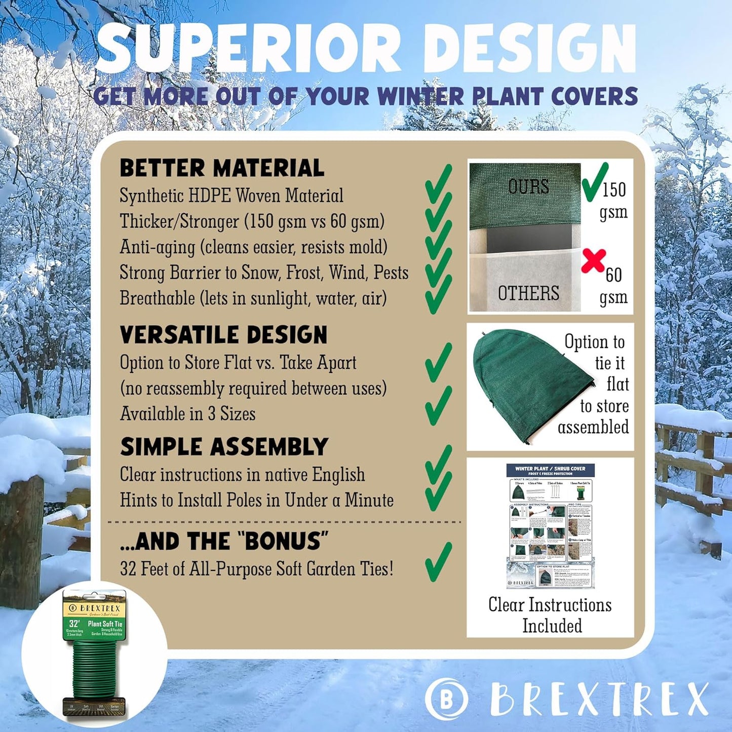 Winter Plant Cover Freeze Protection Tents 2 Pack-Protect Shrubs from Snow, Frost, Animals, Freezing Temperatures - Complete with Soft Garden Ties (22" x 22" x 22", 2 Pack, green with stakes)