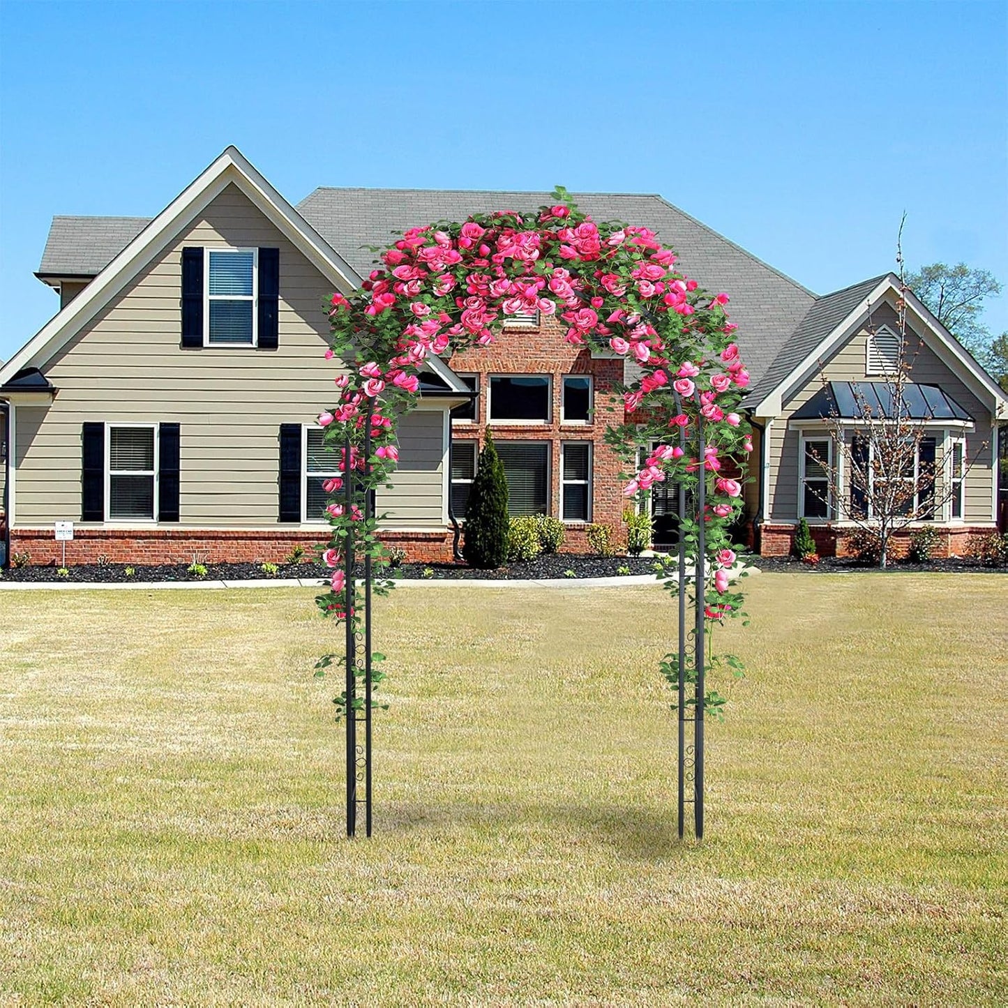 88in Steel Garden Arch Arbor Trellis for Climbing Plants Outdoor,Yard,Garden,Climbing Plants 7ft Decorative Wire Lattice,Outdoor Wedding Arch(Black)