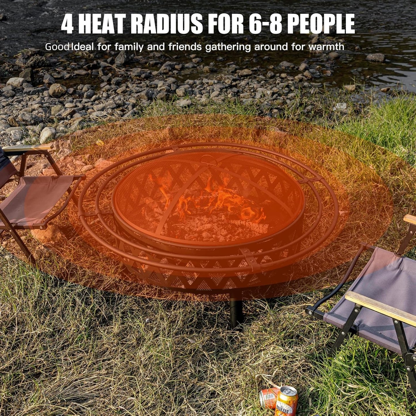 42 Inch Wood Burning Fire Pit with 2 Loops, Outdoor Fire Pit with Spark Screen & Fire Poker, Cross Weave Firepit for Outside Fireplace Bonfire for Yard,Patio, Garden