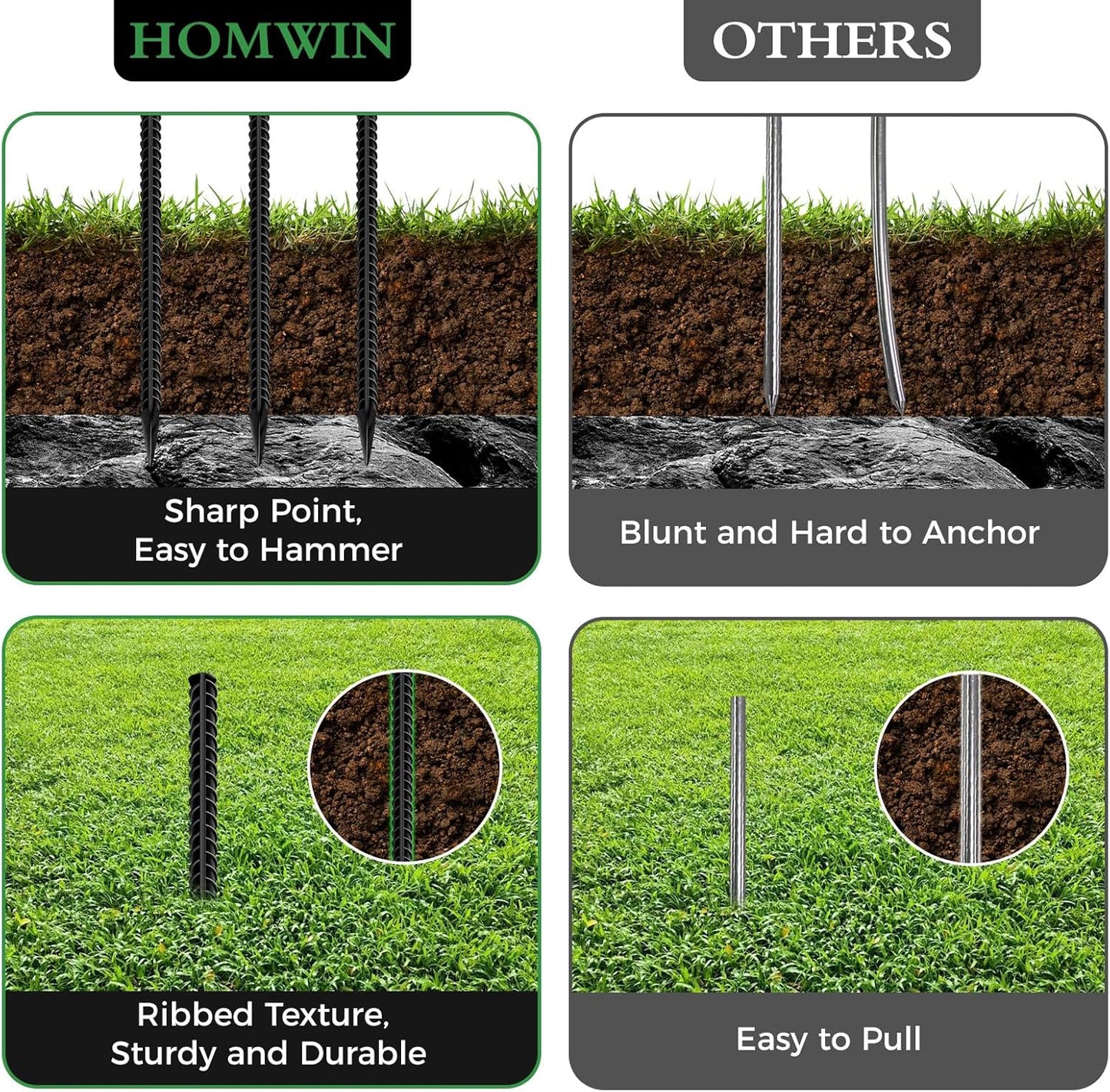 24 inches Straight Rebar Stakes 18-Pack Ground Stake Heavy Duty Metal Steel Spikes for Gardening, Concrete Forming and Camping Tent