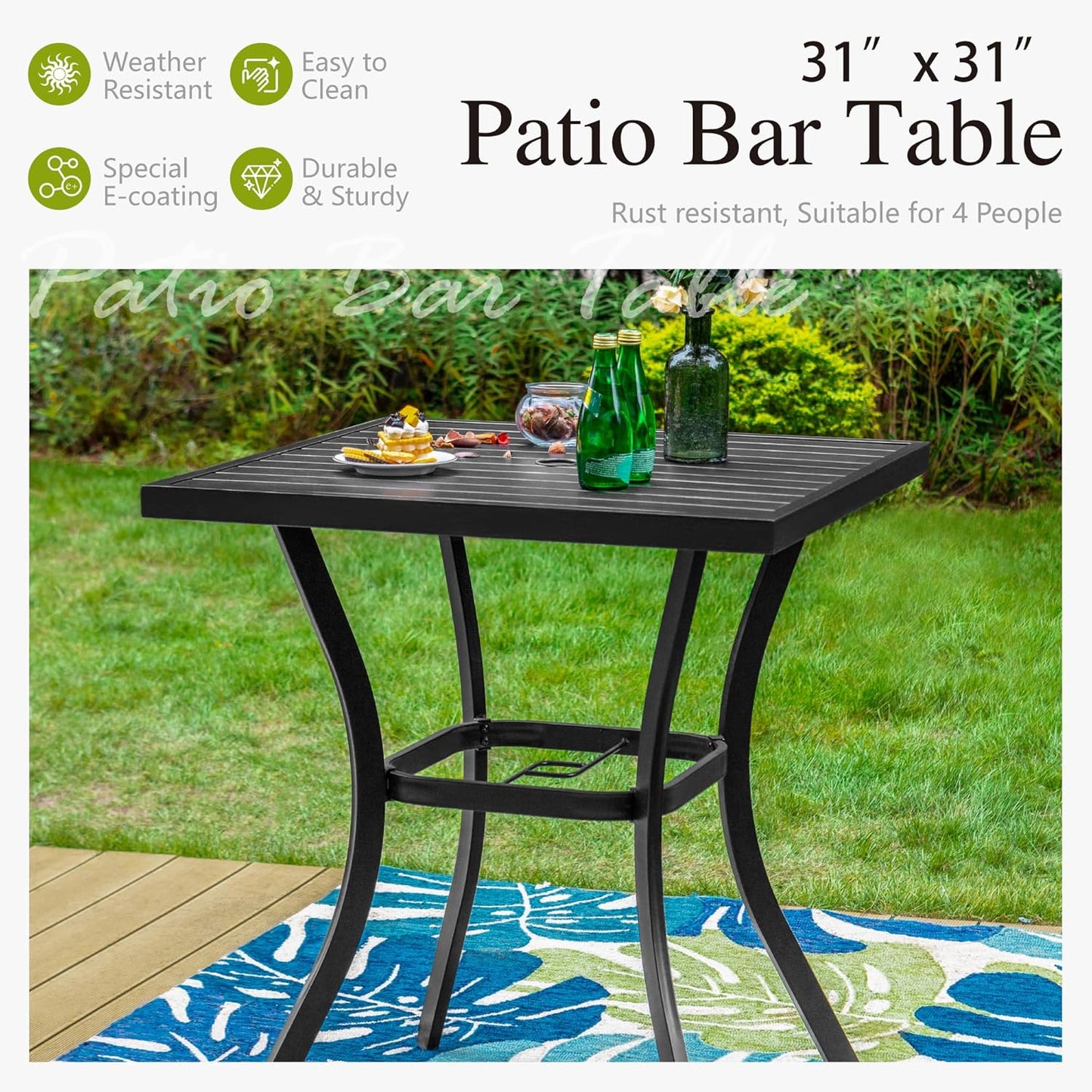 Sophia & William Outdoor Bar Set, Patio Bar Table and Chairs Set, Counter Height Patio Set - 2 x Swivel Bar Chairs, 1 x Square Bar Table for Porch, Yard, Garden, Balcony, Deck