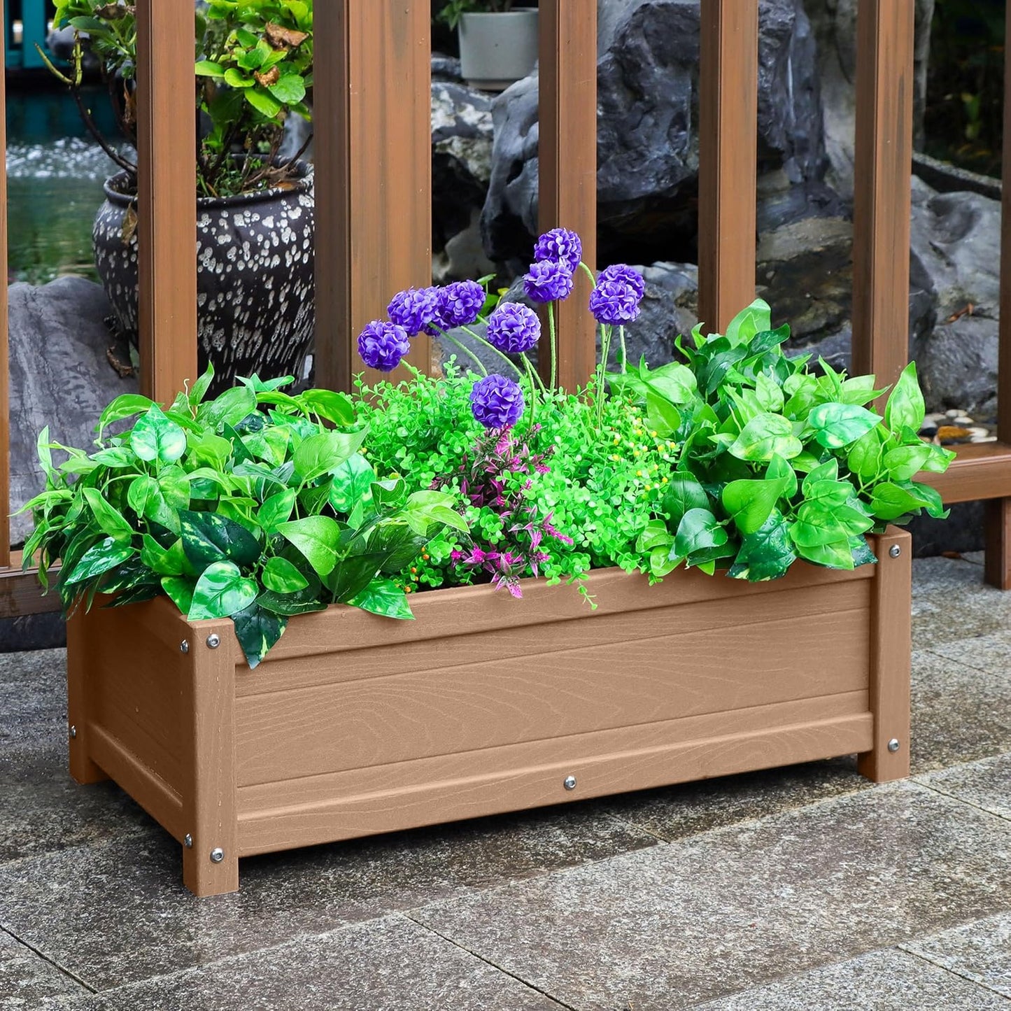 HDPE Raised Planter Box Outdoor,Rot-Resistant and Non-Cracking,Raised Beds for Gardening 29.5 * 14.4 * 9.8 in for Yard,Lawn,Outdoor Planter Boxes Rectangle with Drainage Holes Brown