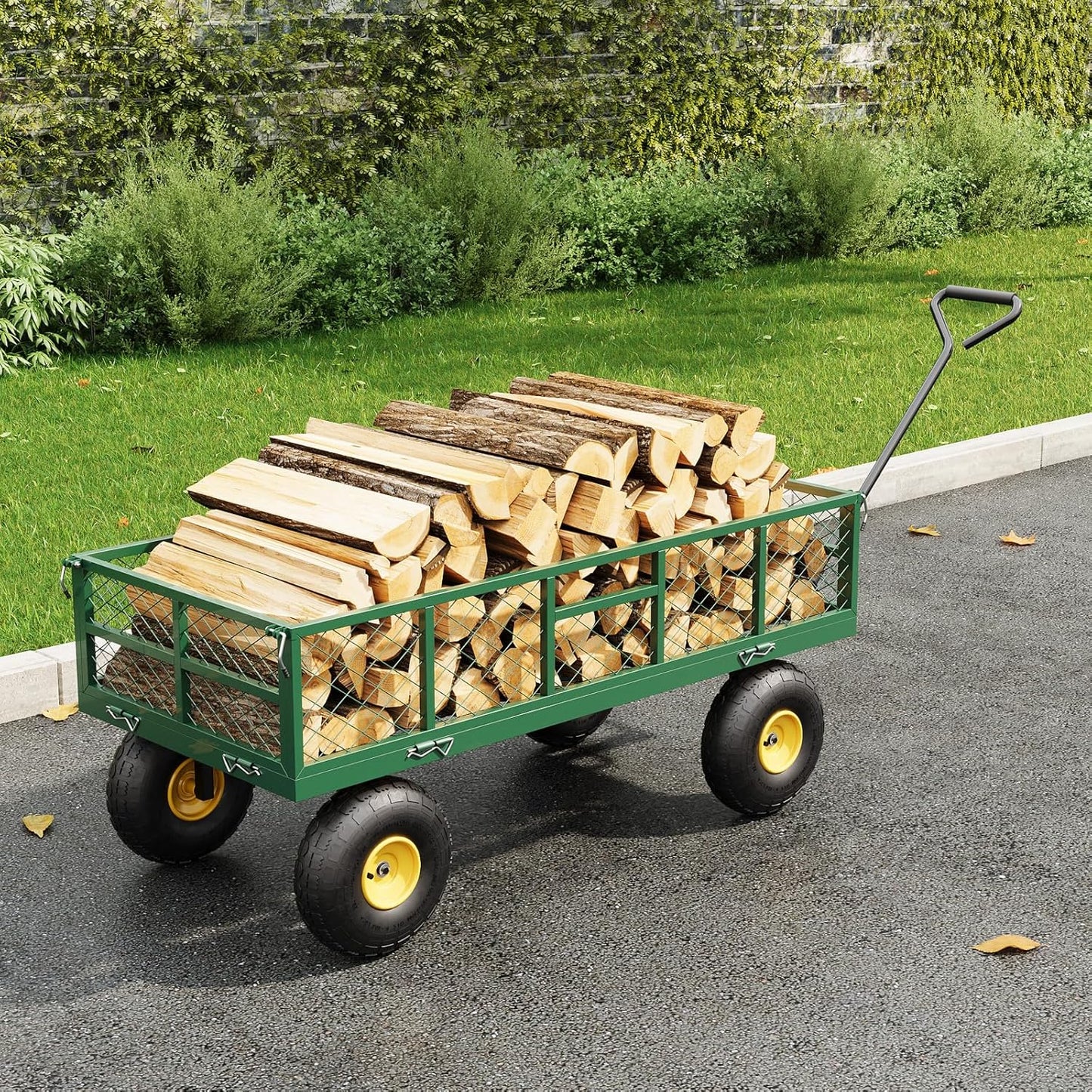 900 LBS Garden Dump Cart with Removable Sidewalls, Heavy Duty Steel Dump Wagon with 180° Swivel Handle & 10-inch Tires, Yard Cart Utility Wheelbarrow for Backyard Farm