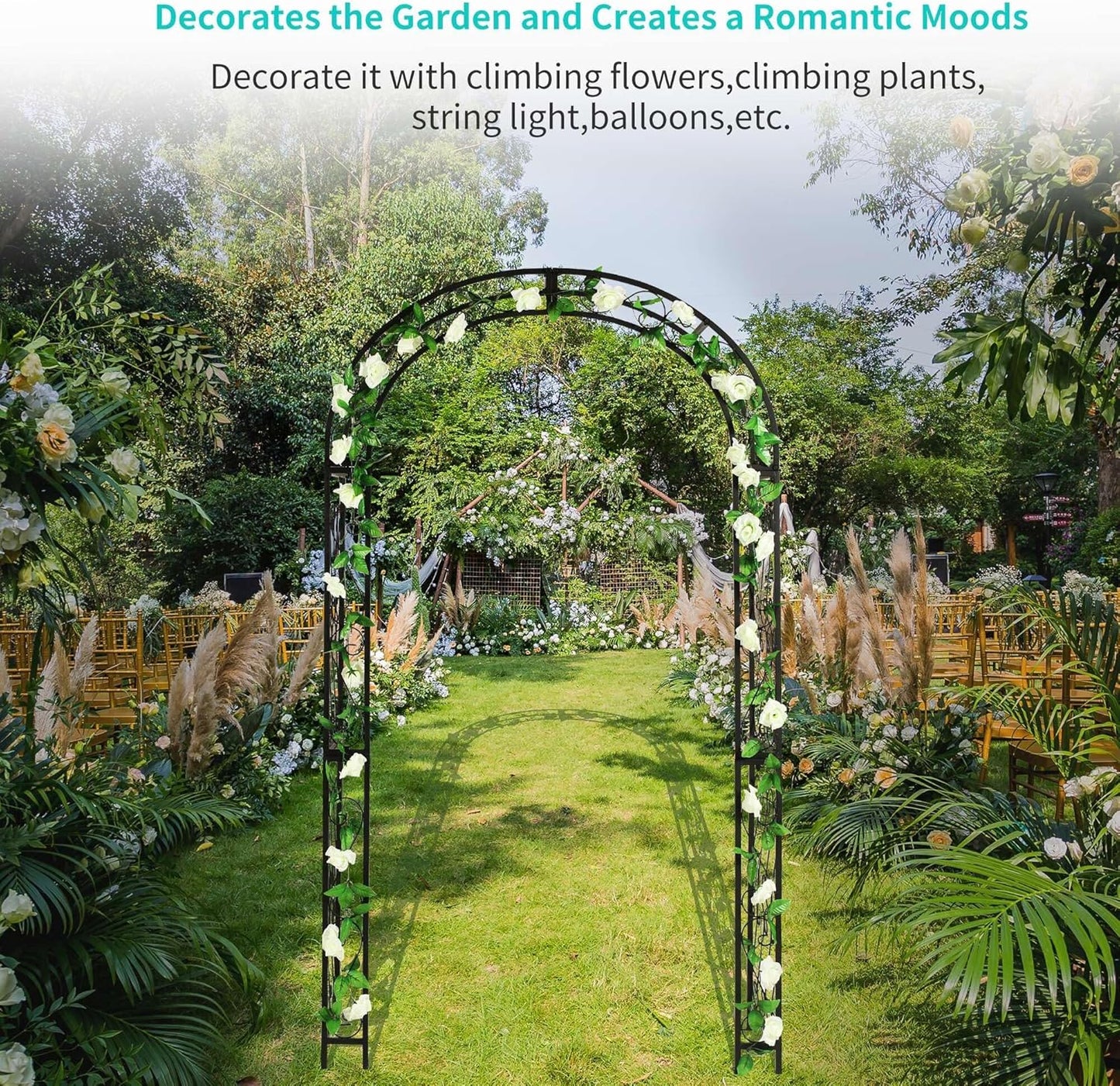 SCENDOR 48.8" W x 83.8" H Garden Arch, Black Sturdy Metal Iron Arbor, Courtyard Cast Trellis for Various Climbing Plant, Outdoor European-Style Archway Wedding Ceremony Party