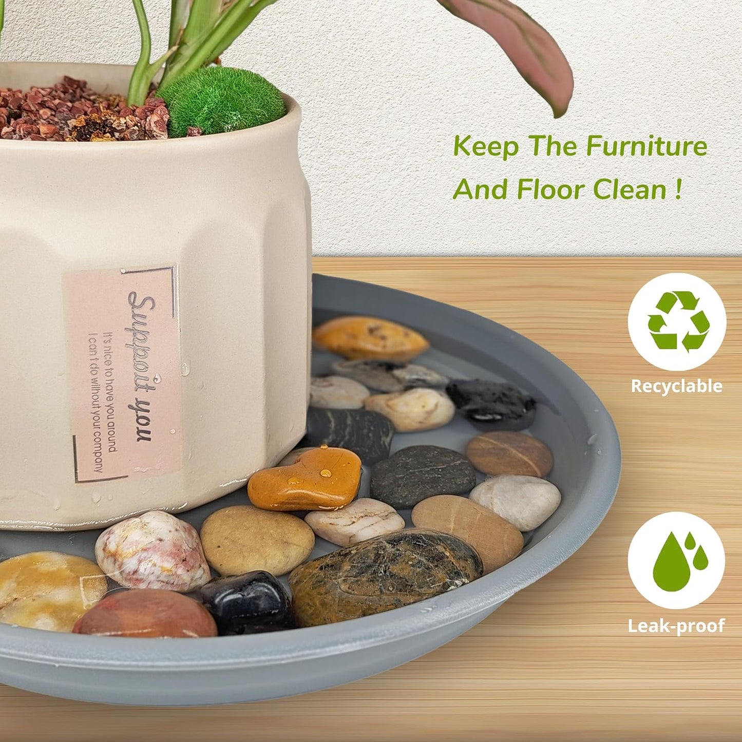 12Pcs Colourful Plant Saucer, 6 8 10 Inch Durable Plastic Plant Tray, Round Plant Pot Saucers, Drip Tray for Indoor and Outdoor Garden, Light Gray