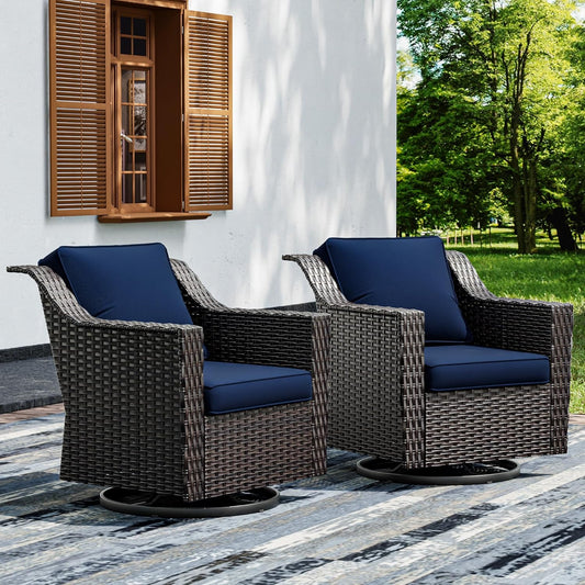 Joyside Swivel Patio Chairs Set of 2, Wicker Patio Furniture with Wide Armrest and Thick Cushions, Upgraded Large Size for Backyard, Garden, Poolside
