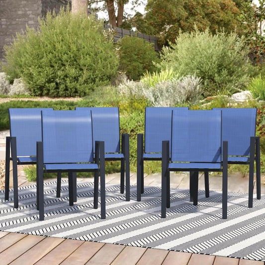 Outdoor Patio Chairs Set of 6, Blue Stackable Outdoor Chairs, Lightweight Patio Set with High Back, Metal Dining Chair for Lawn, Garden, Yard and Deck